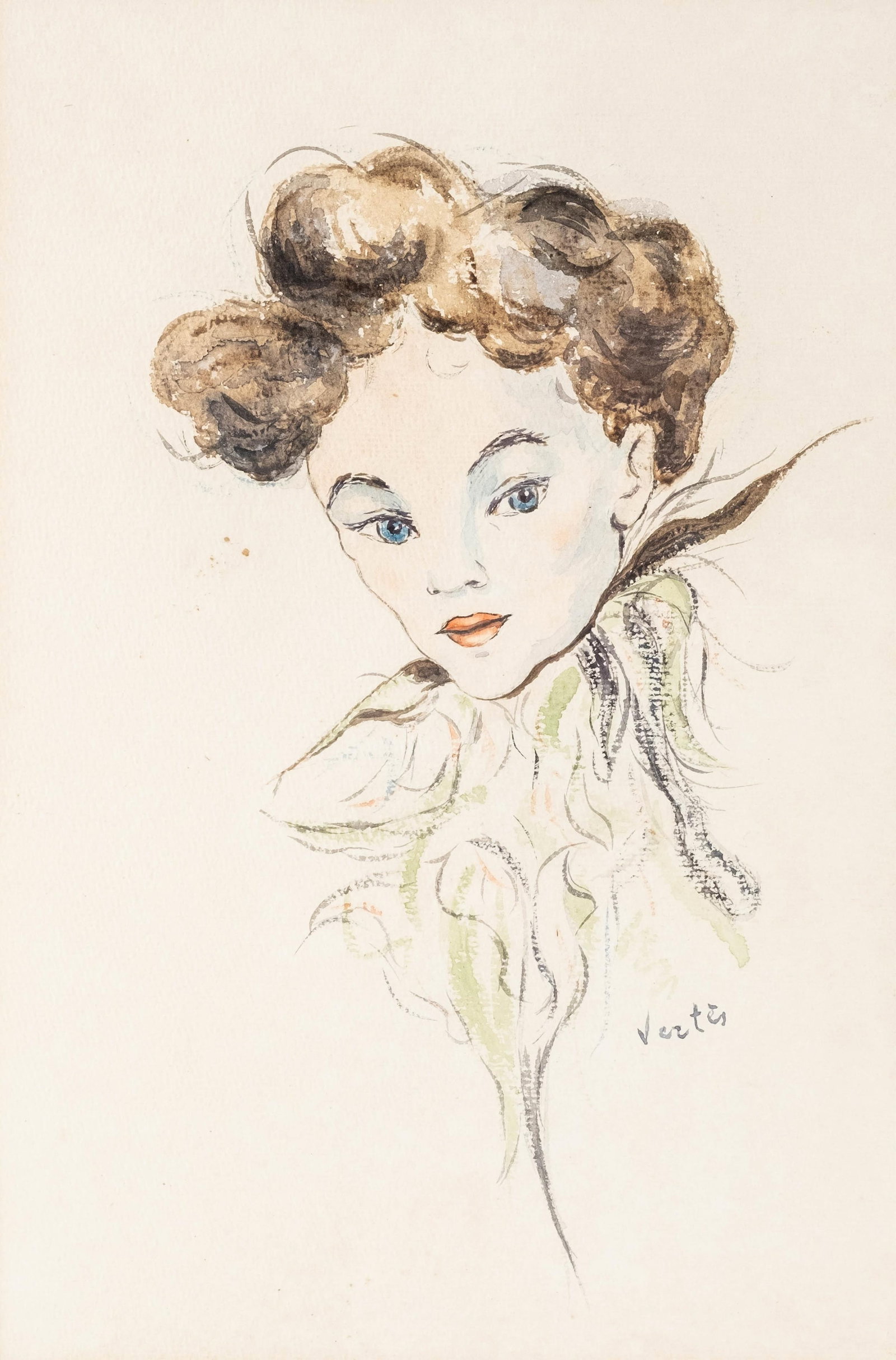 Marcel Vertes Portrait of a Lady Watercolor Painting, Signed (1 of 7)