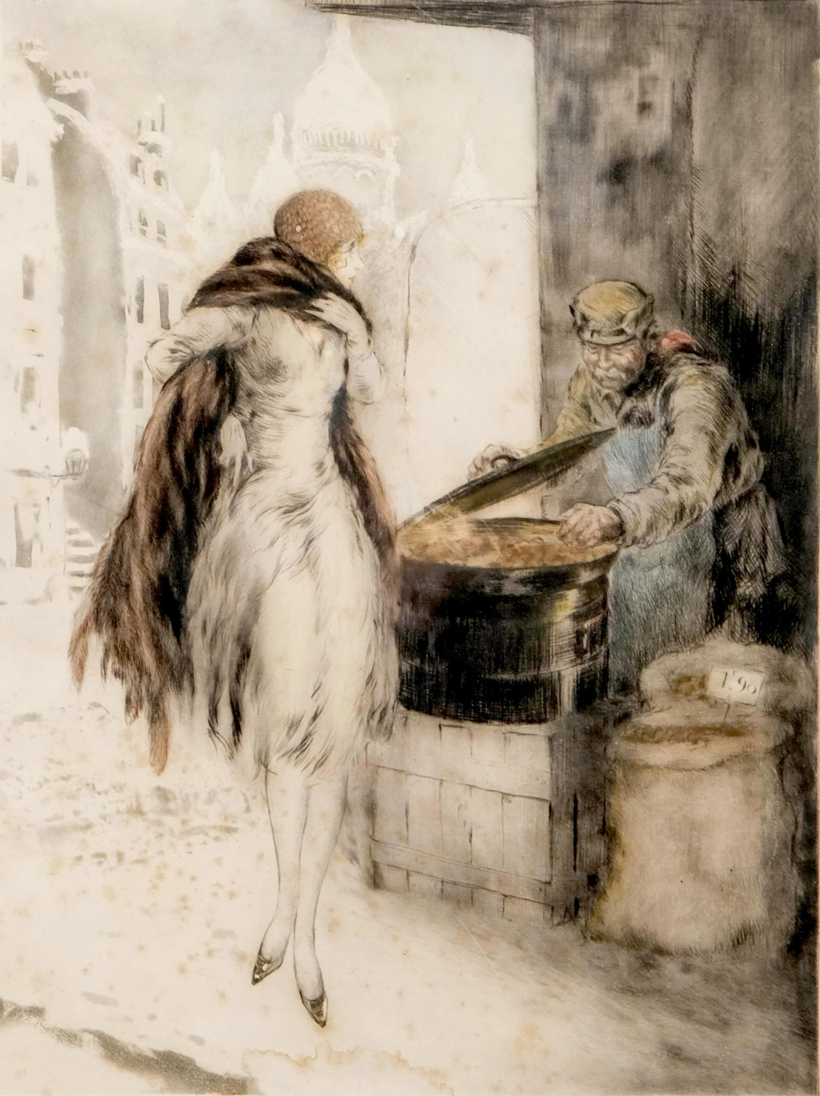 Louis Icart, The Chestnut Merchant, Art Deco Vintage Hand-Signed Color Aquatint (1 of 14)