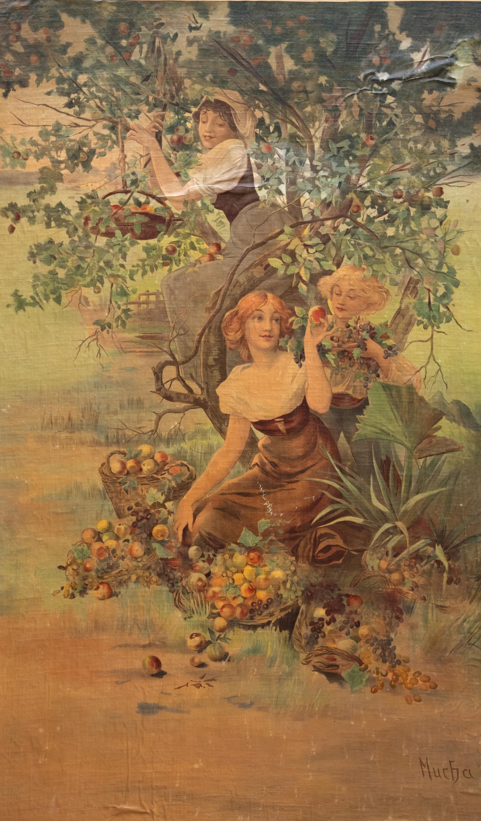 Alphonse Mucha After, Antique Art Nouveau Poster Canvas Backed On Panel, Signed (1 of 11)