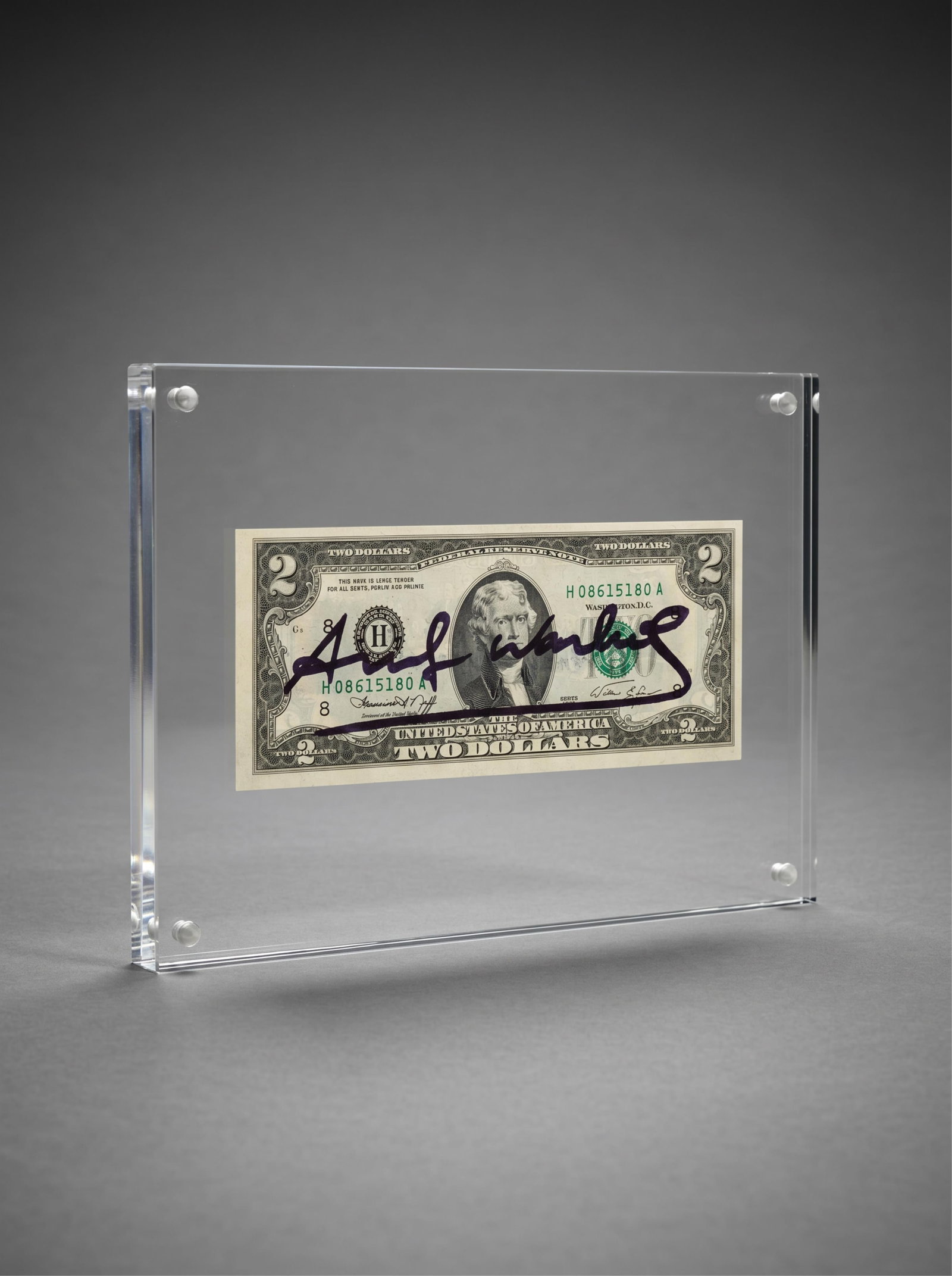 Andy Warhol POP ART Hand Signed Two Dollar Bill with COA: Keywords: NO RESERVE, pop art, memorabilia, collectible signature, Thomas Jefferson, contemporary art collectible, artist autograph, American memorabilia Summary: Andy Warhol signed United States two-