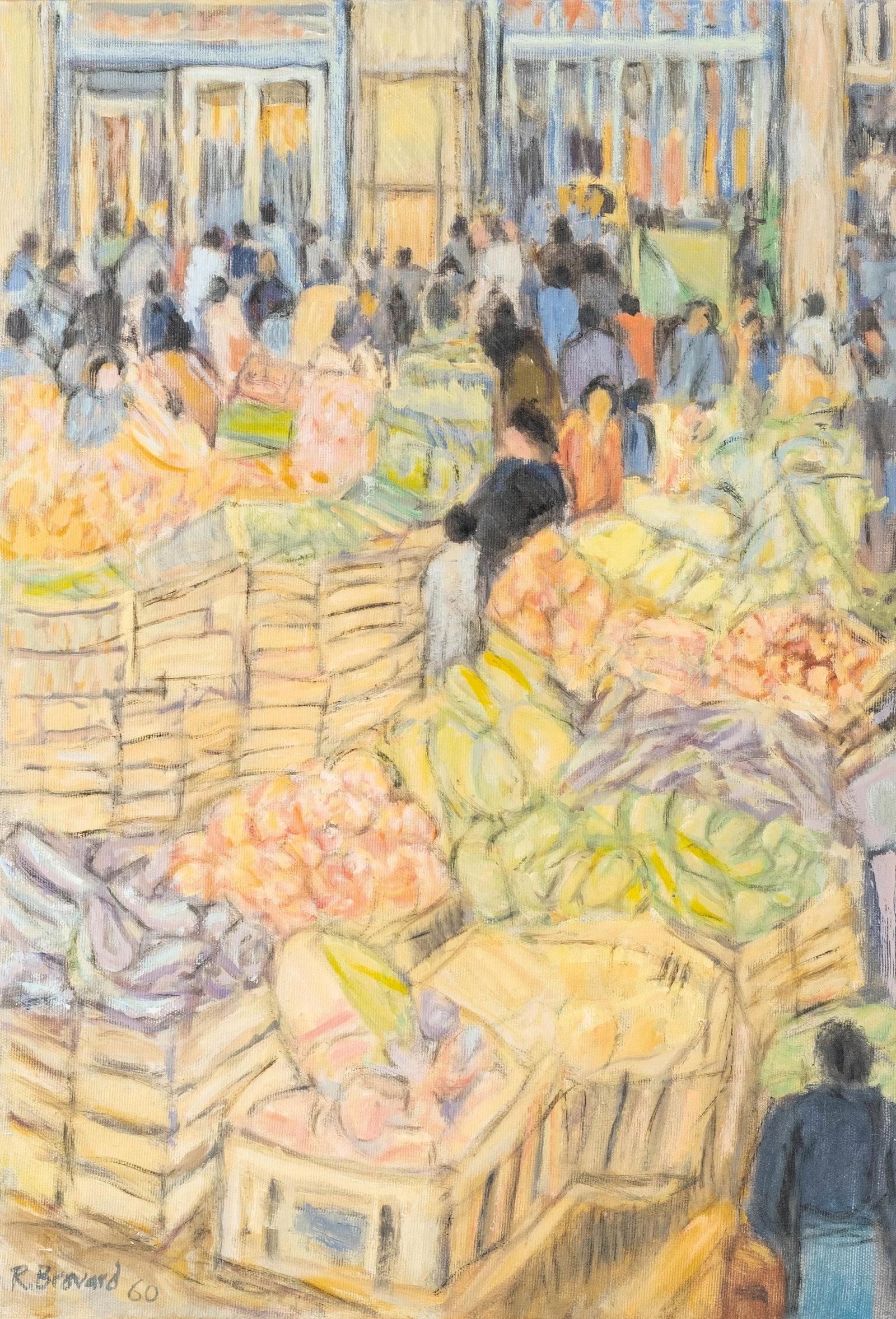 Roger Bravard *The Market* Oil on Canvas Painting, 1960, Signed (1 of 9)
