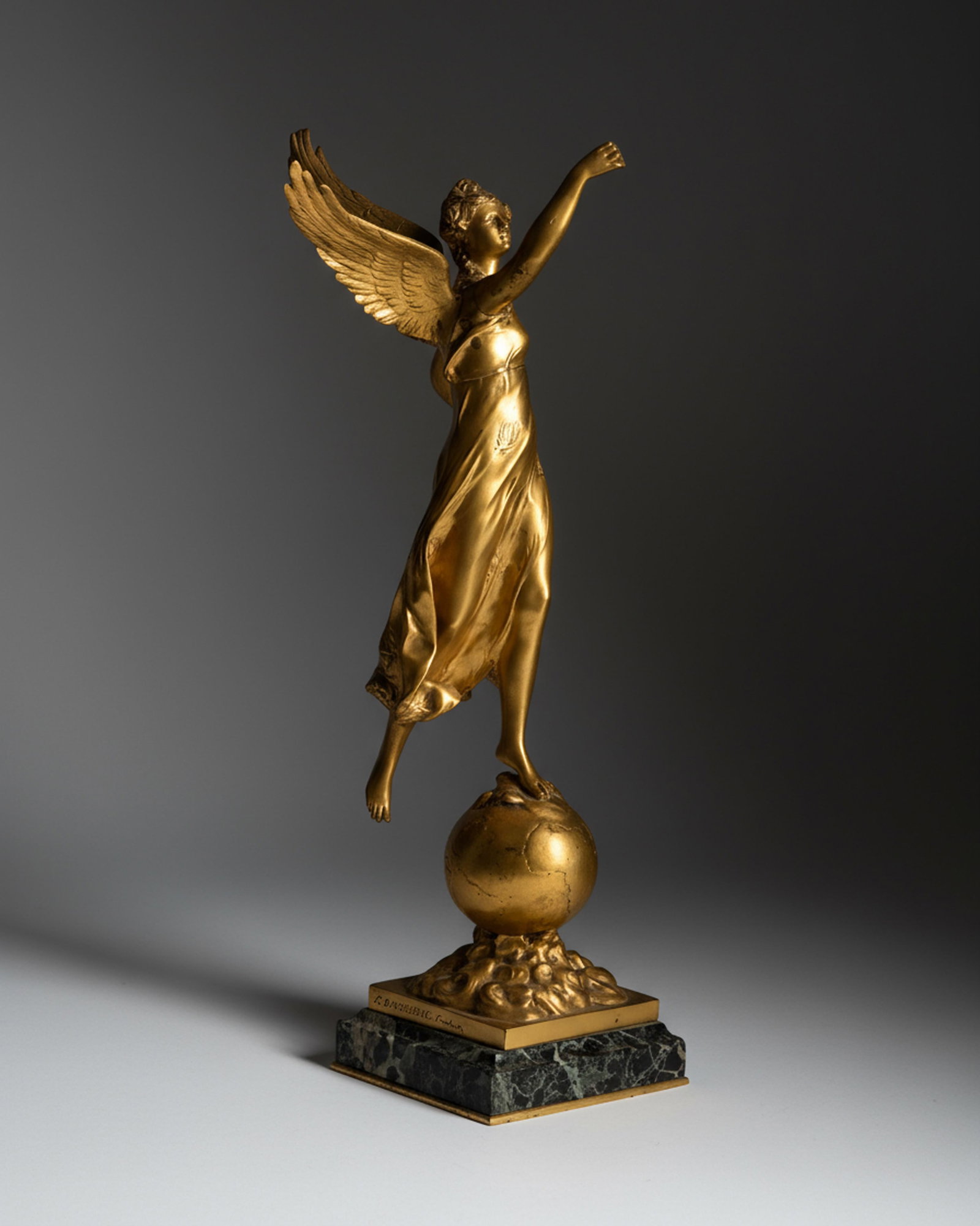 Paul-Marie Ducuing French Gilt-Bronze “Winged Victory, Signed, c.1890, Barbedienne Foundry: Keywords: Belle Époque bronze, allegorical female figure, neoclassical revival, classical mythology, Paris foundry casting, 19th century decorative arts, collectible French bronze, French academic st