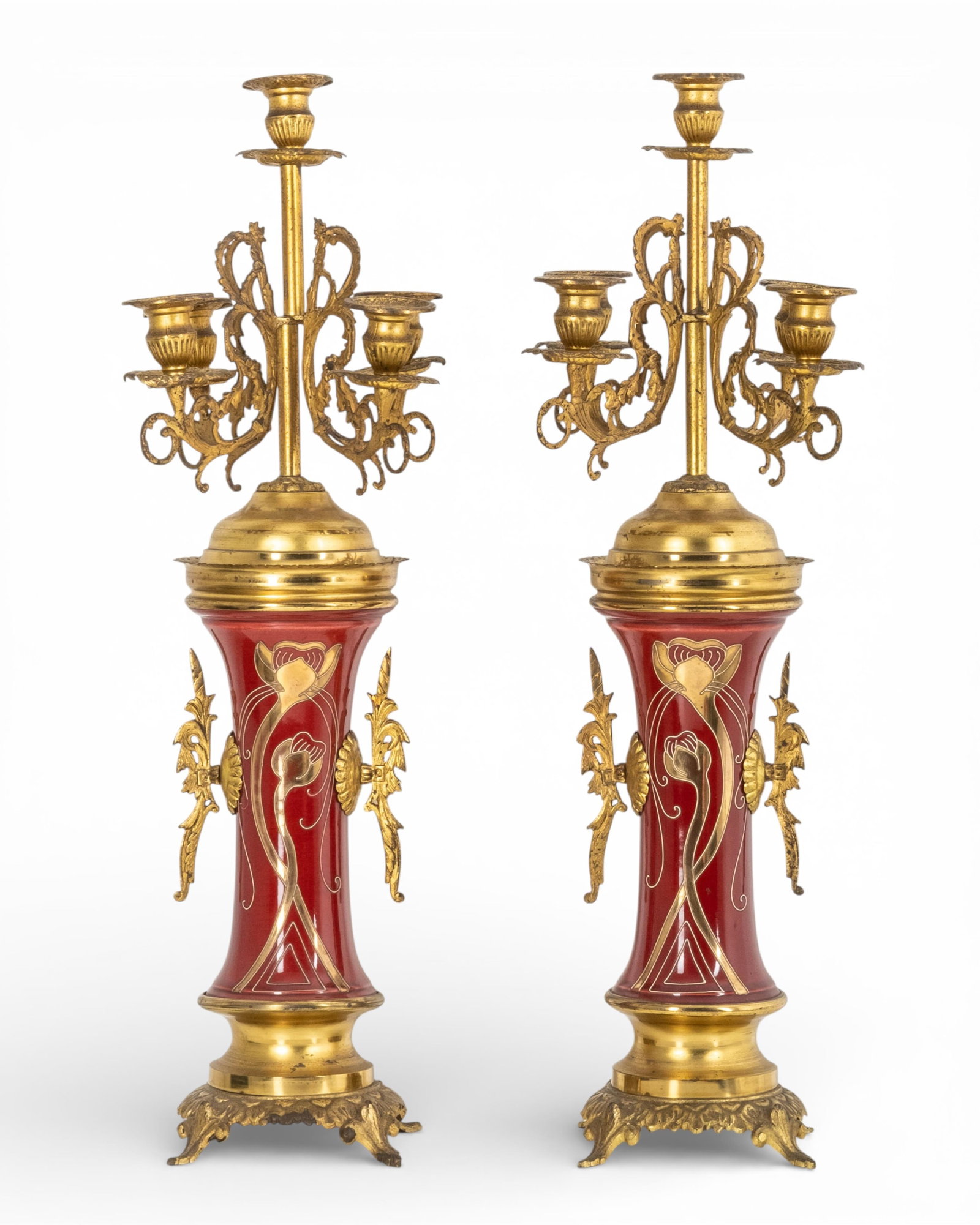 Candelabra, Pair of French Second Empire Style Ceramic & Bronze 19th Century (1 of 9)