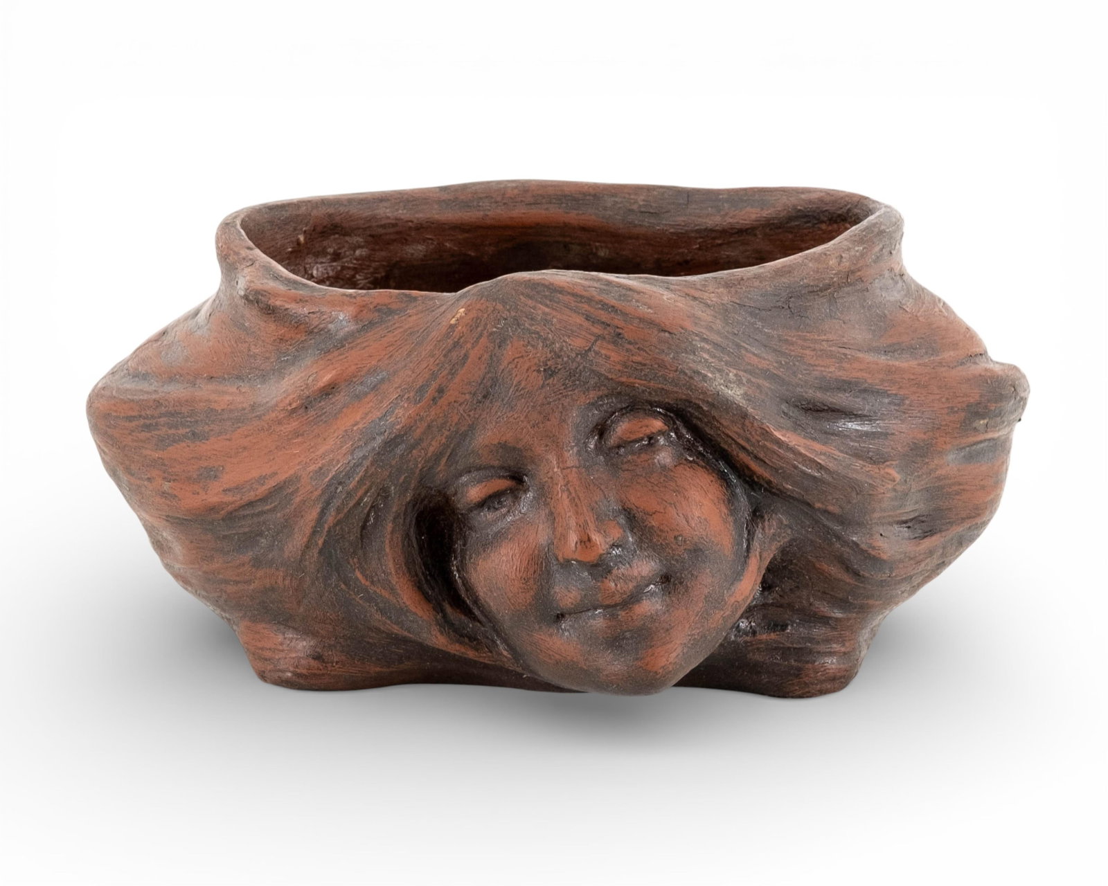 Art Nouveau Terracotta Figural Vessel With Female Face, Signed (1 of 8)