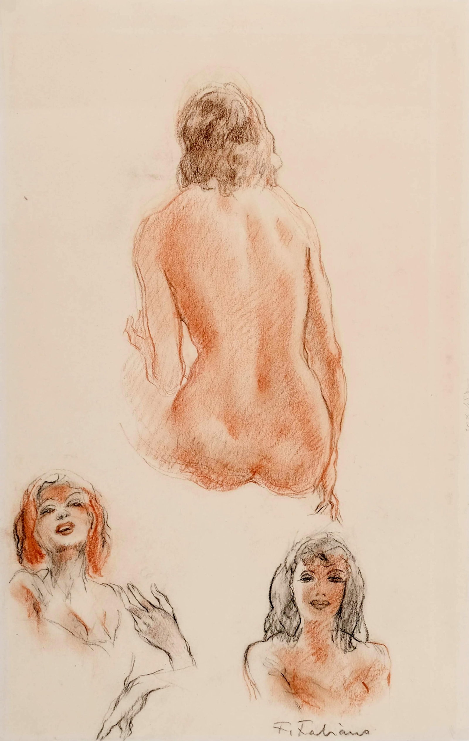 F. Fabiano Signed Nude Mixed Media Study Painting (1 of 8)
