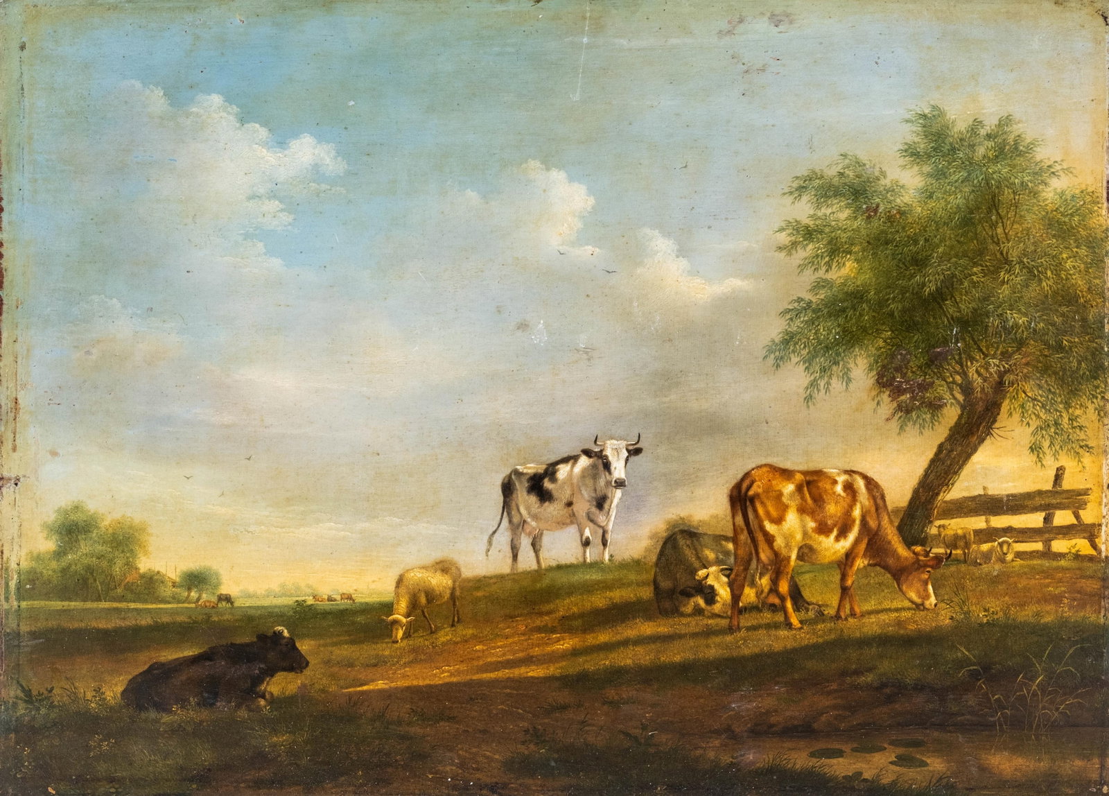 Flemish School, 19th Century Oil on Panel Painting, Cows in a Pasture (1 of 8)