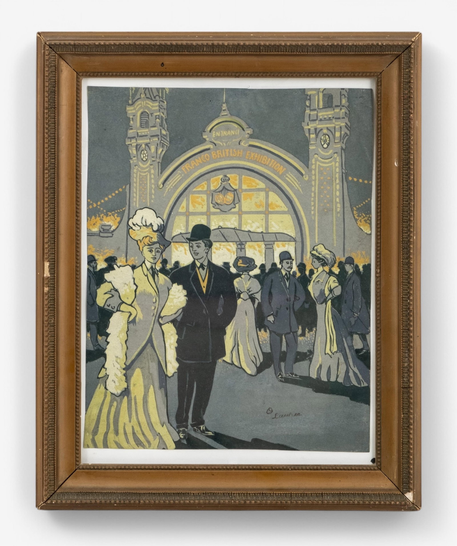 Hand Painted Pochoir Toulouse-Lautrec, Universal Exhibition, Circa 1900: Keywords:NO RESERVE, belle époque paris, exposition universelle, franco-british pavilion, pochoir stencil print, hand-colored, gouache highlights, early 20th century, lithograph, french art, belle ep