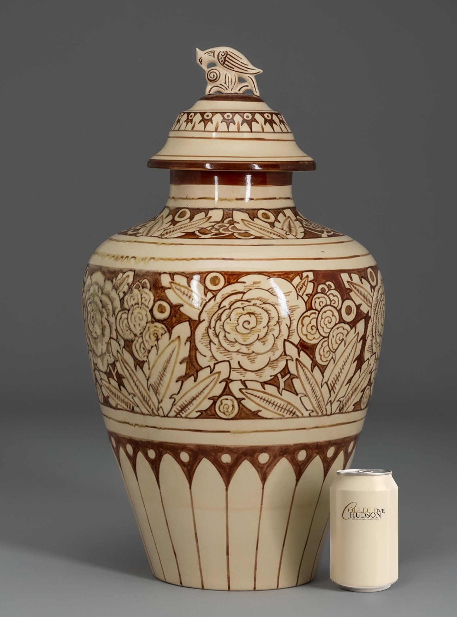 Monumental French Art Deco Lidded Vase with Bird Finial, signed (1 of 11)
