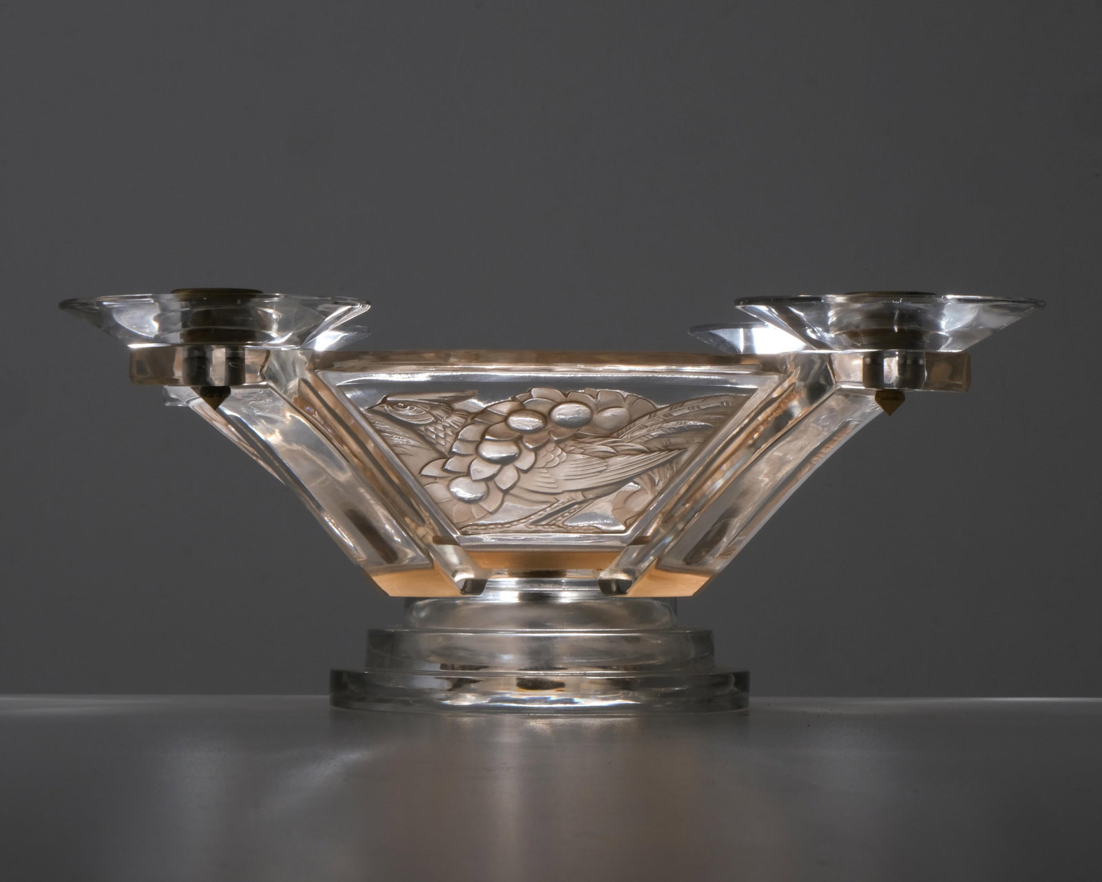 Signed Lalique “Faisans Art Glass Art Deco Centerpiece Bowl With Four Candle Holders (1 of 10)