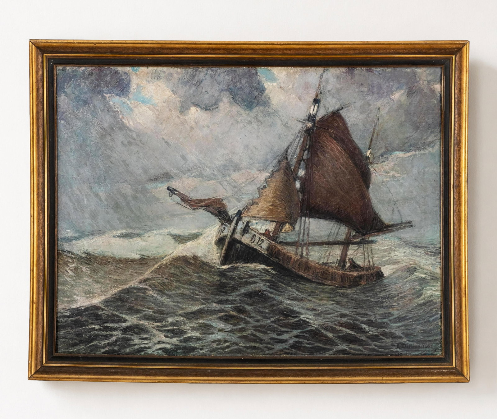 Gustave De keukeleare Belgian Marine Painting of Fishing Vessel, Early 20th Century (1 of 12)