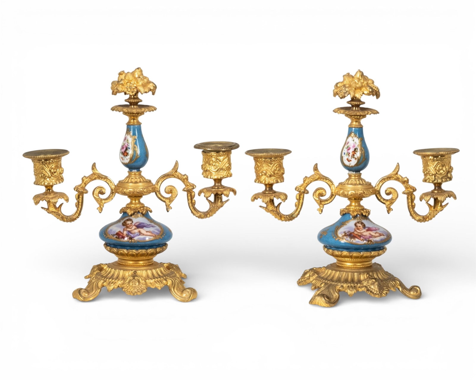 Sevres French Gilt Bronze and Porcelain Three-Light Candelabra, Paris, 19th Century (1 of 9)