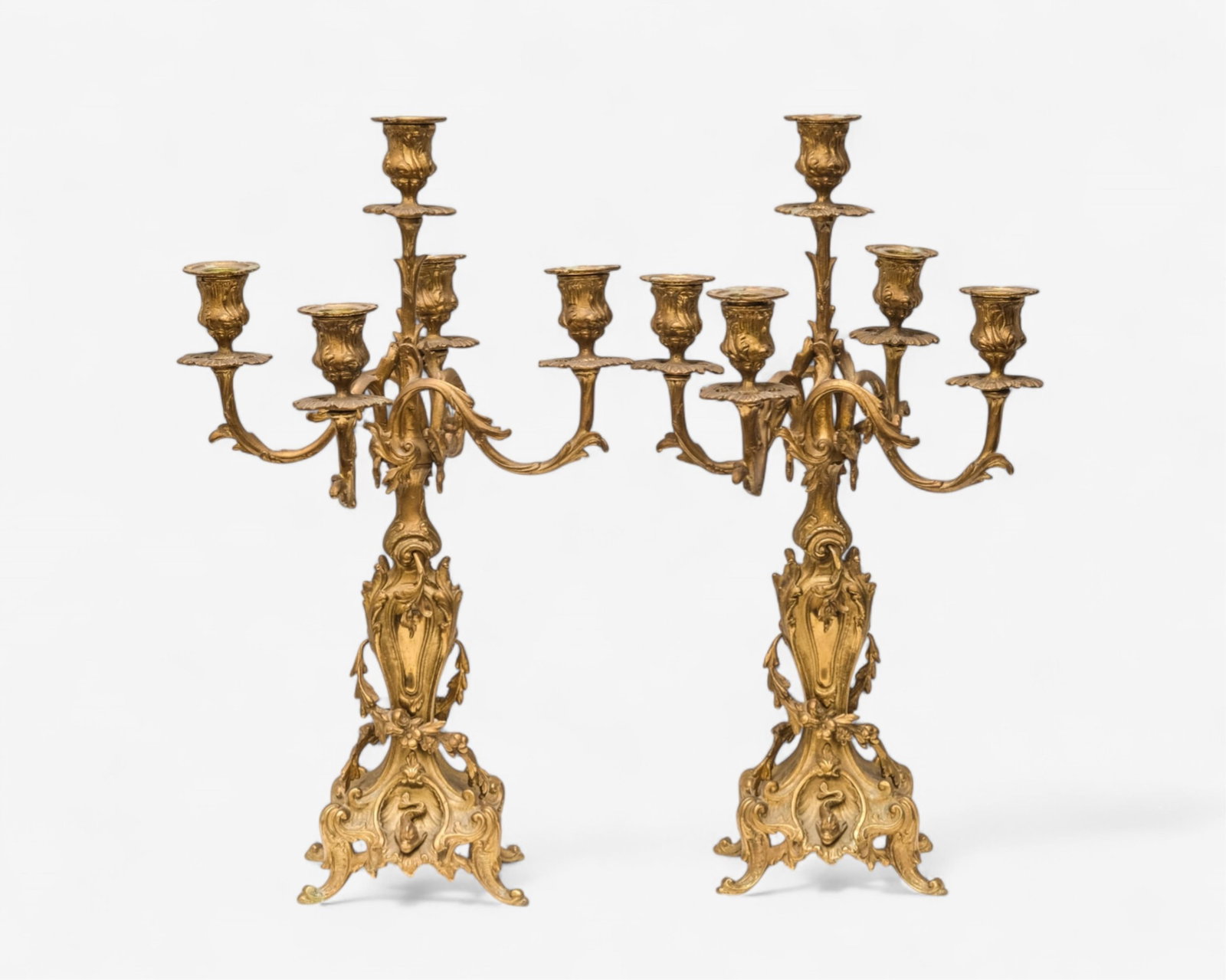 Louis XIV Fine Pair Dore Bronze Candelabras Louis XV 19th century (1 of 7)