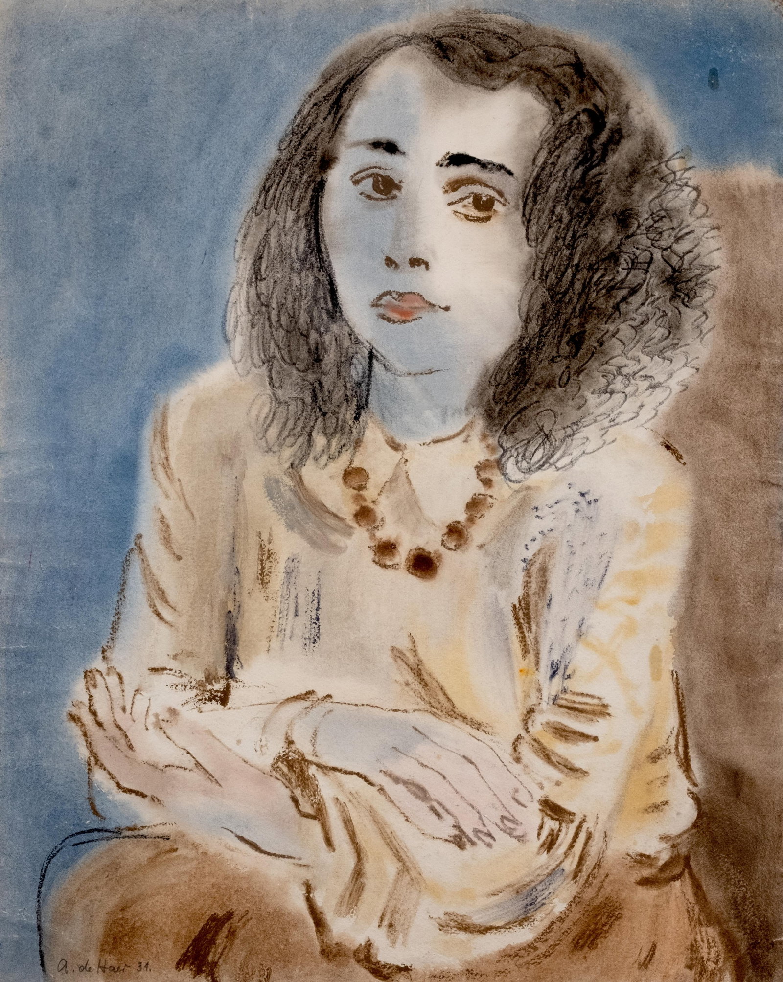 Adolf De Haer Double-sided Signed Portrait Painting / Drawing on Paper: Keywords: NO RESERVE, 20th Century Art, Early 20th Century, Mid 20th Century, paper, portrait, signed, woman, man, eyeglasses, seated figure, European art, works on paper Summary: Adolf de Haer double