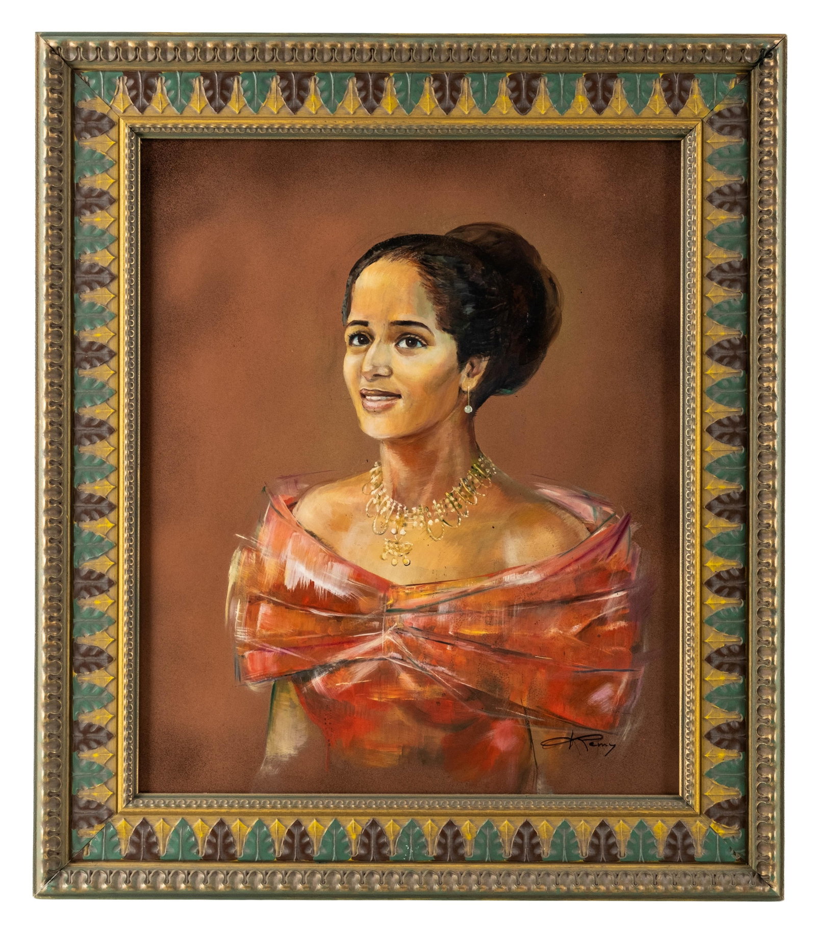 Roberta Remy (attrib) Portrait of a Woman in a Red Dress Painting (1 of 8)