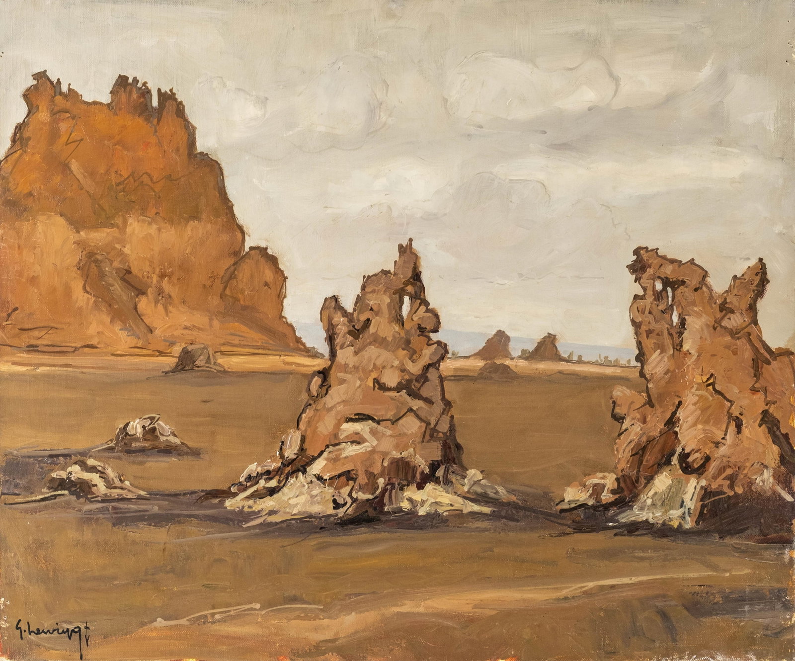 Gustave Hervigo Lake Abbe East Africa Landscape Oil Painting, Signed (1 of 9)