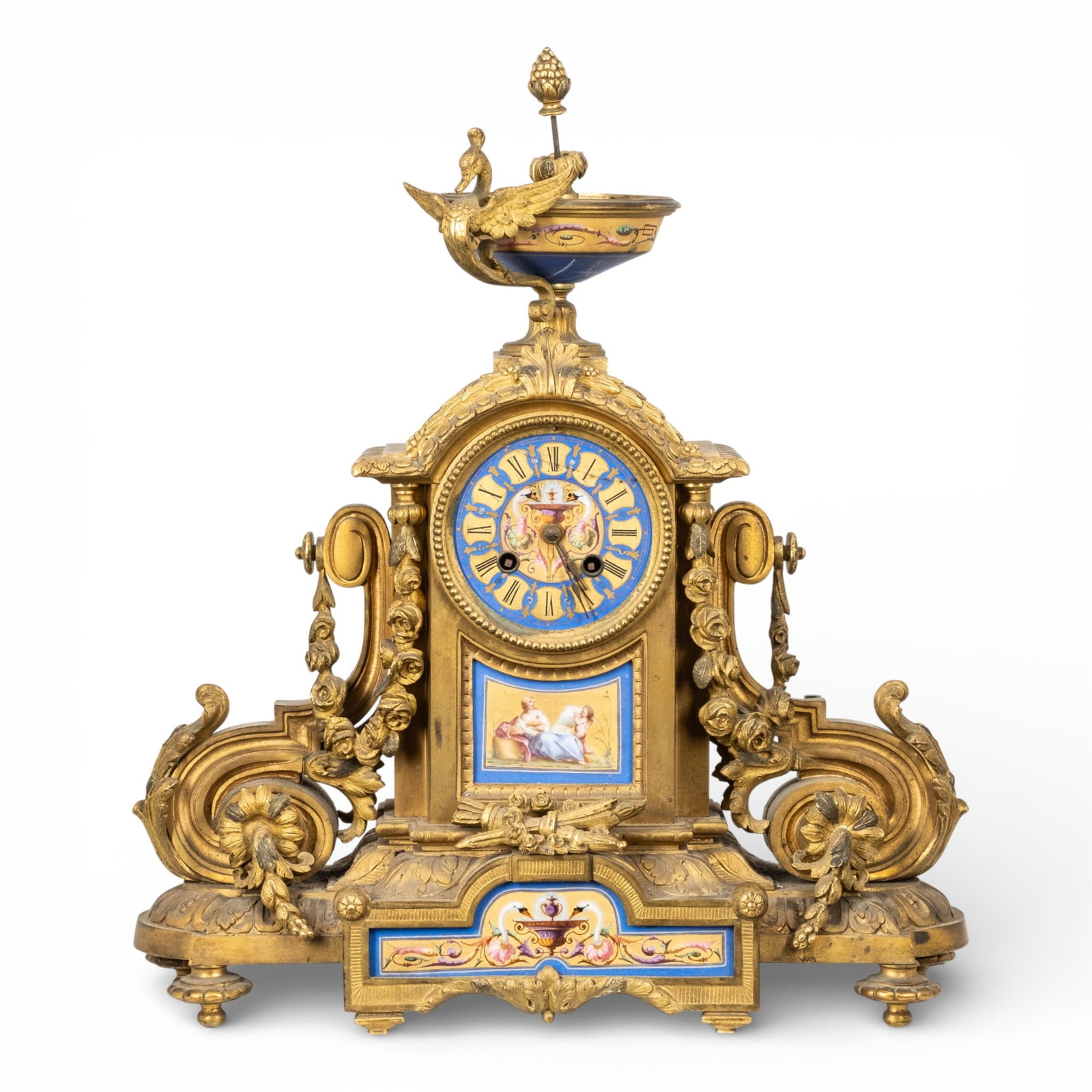 French Mantel Clock, 19th Century Gilt Bronze with Hand Painted Sevres Porcelain (1 of 10)