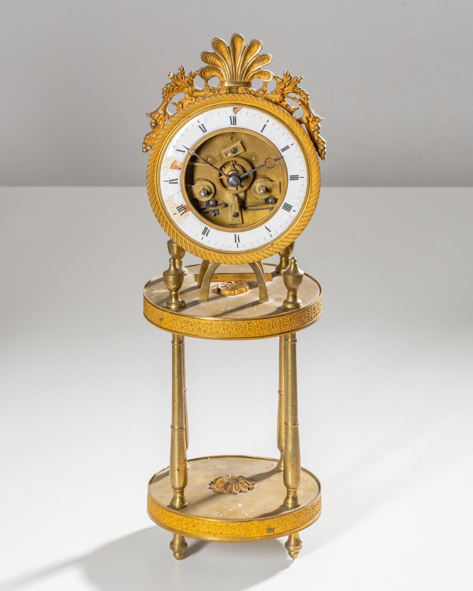 Small Clock Called "Skeleton" In Chased or Knurled and Gilded Bronze (1 of 10)