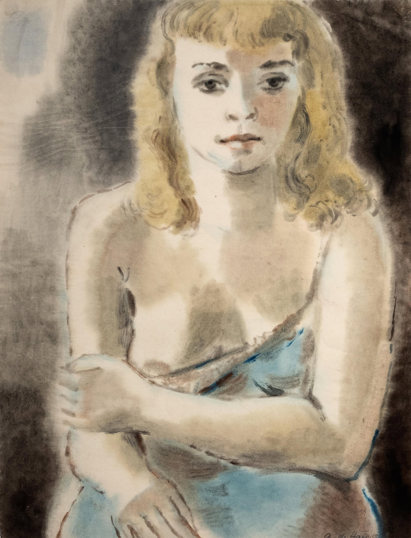 Adolf De Haer Signed Portrait Painting / Drawing on Paper, 1935: Keywords: NO RESERVE, 20th Century Art, Early 20th Century, Mid 20th Century, portrait, signed, woman, female sitter, seated figure, European art Summary: Adolf de Haer signed mixed media painting on 