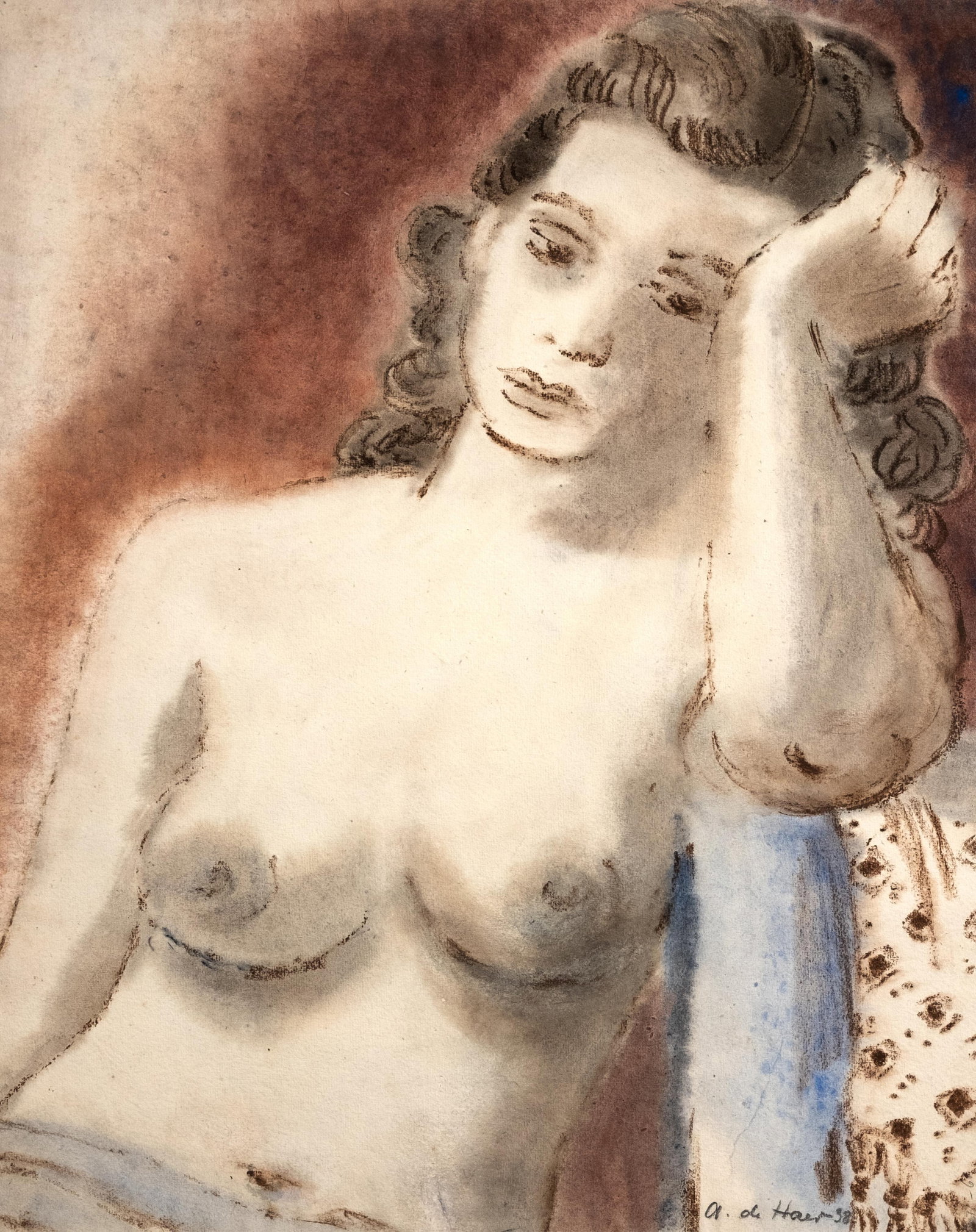 Adolf De Haer Signed Double-Sided Portrait Painting / Drawing on Paper, 1938: Keywords: NO RESERVE, 20th Century Art, Early 20th Century, Mid 20th Century, portrait, signed, woman, female sitter, seated figure, European art Summary: Adolf de Haer double-sided signed mixed media