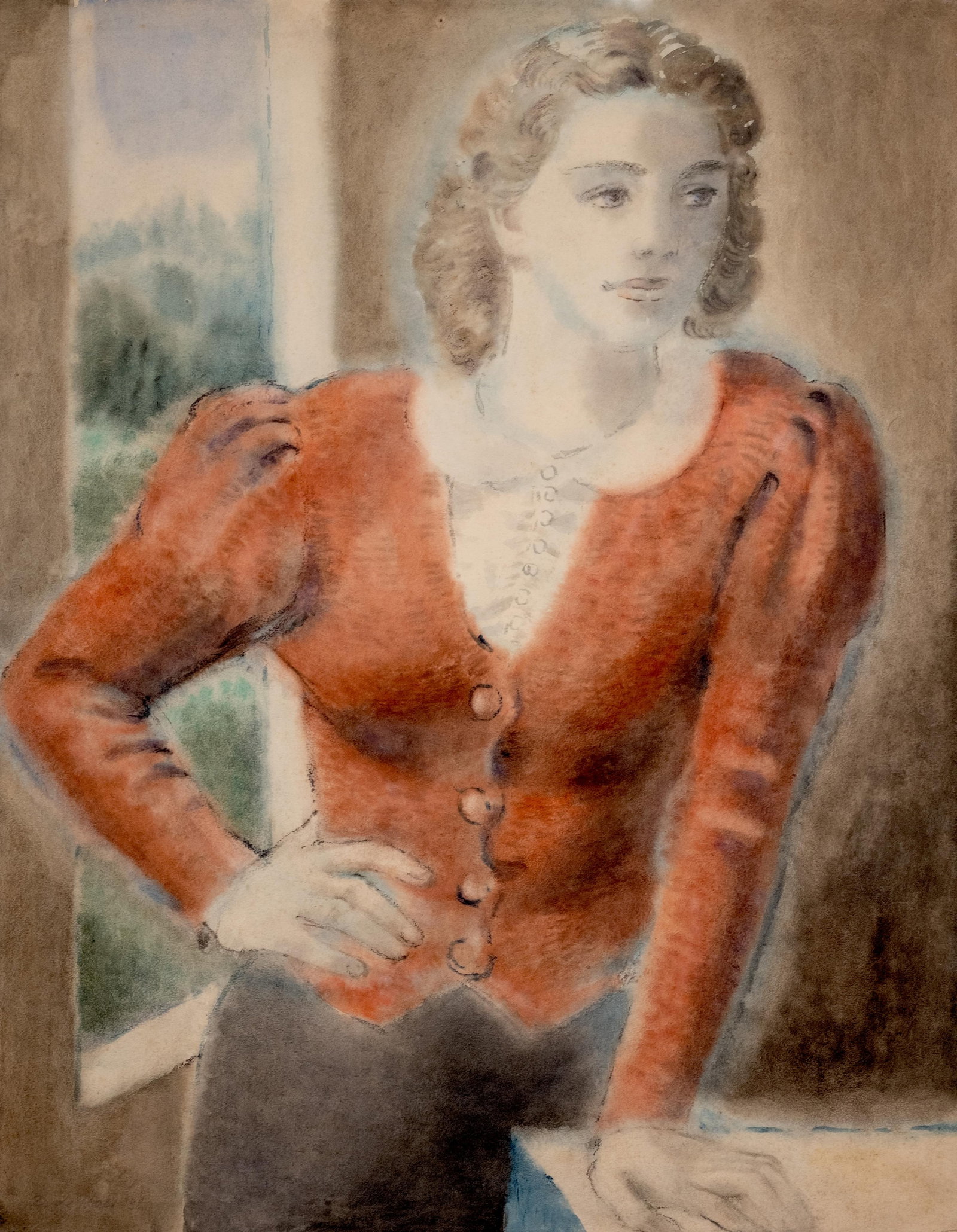 Adolf De Haer Signed Portrait Painting / Drawing on Paper, 1938: Keywords: NO RESERVE, 20th Century Art, Early 20th Century, Mid 20th Century, portrait, signed, woman, female sitter, seated figure, European art Summary: Adolf de Haer signed chalk and wax crayon pai