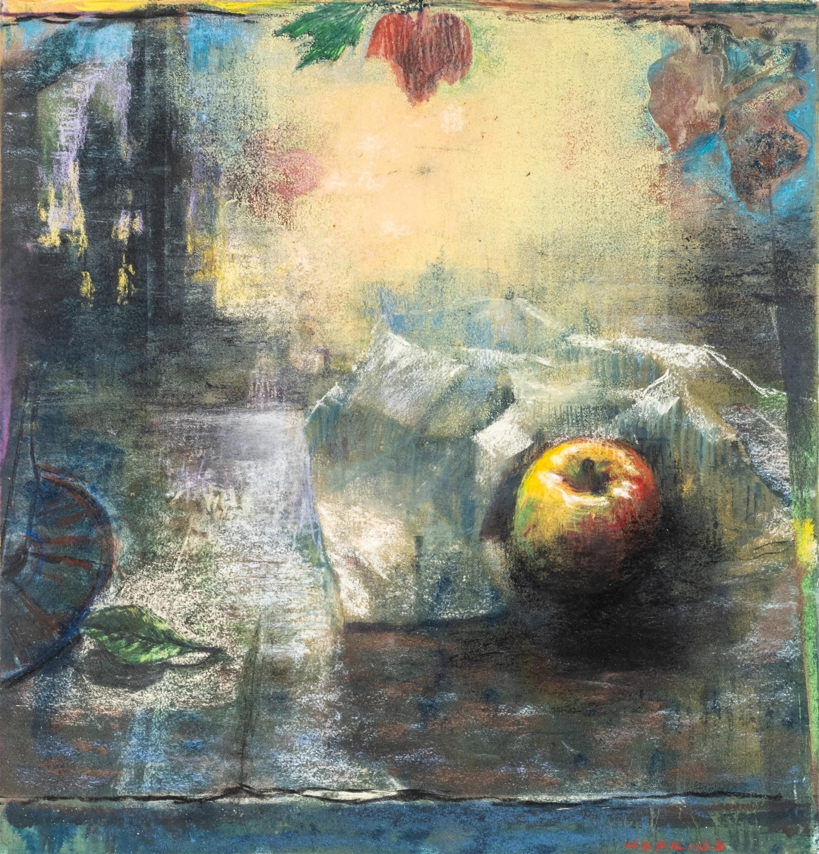 Tom Hopkins Outside Eden #1 Monotype and Pastel Painting, 1998: Keywords: NO RESERVE, Contemporary Art, Canadian Art, Abstract Still Life, Monotype, Pastel, Works On Paper, Fruit Still Life, Interior Scene, Galerie Mira Godard, Toronto Gallery, Modern Composition,