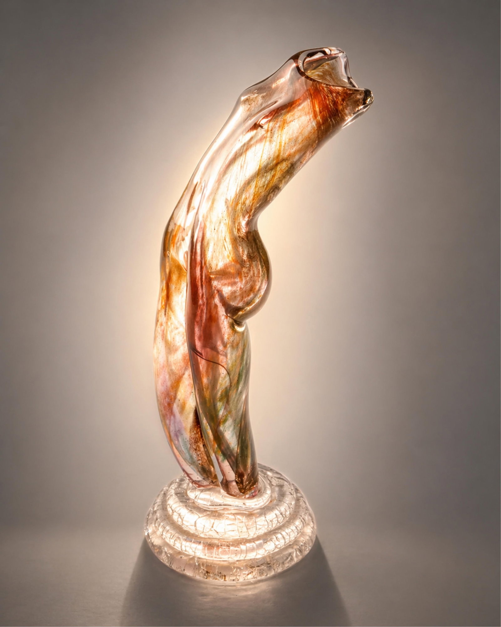 Contemporary Signed Edition Art Glass Female Form Vase, 20th Century: Keywords: Limited Edition, Female Form, Numbered Series, 1990s Art Glass, Sculptural Vase, Collectible Glass, Estate Condition, Artistic Craftsmanship, Decorative Art, Translucent Effects, Flowing Des