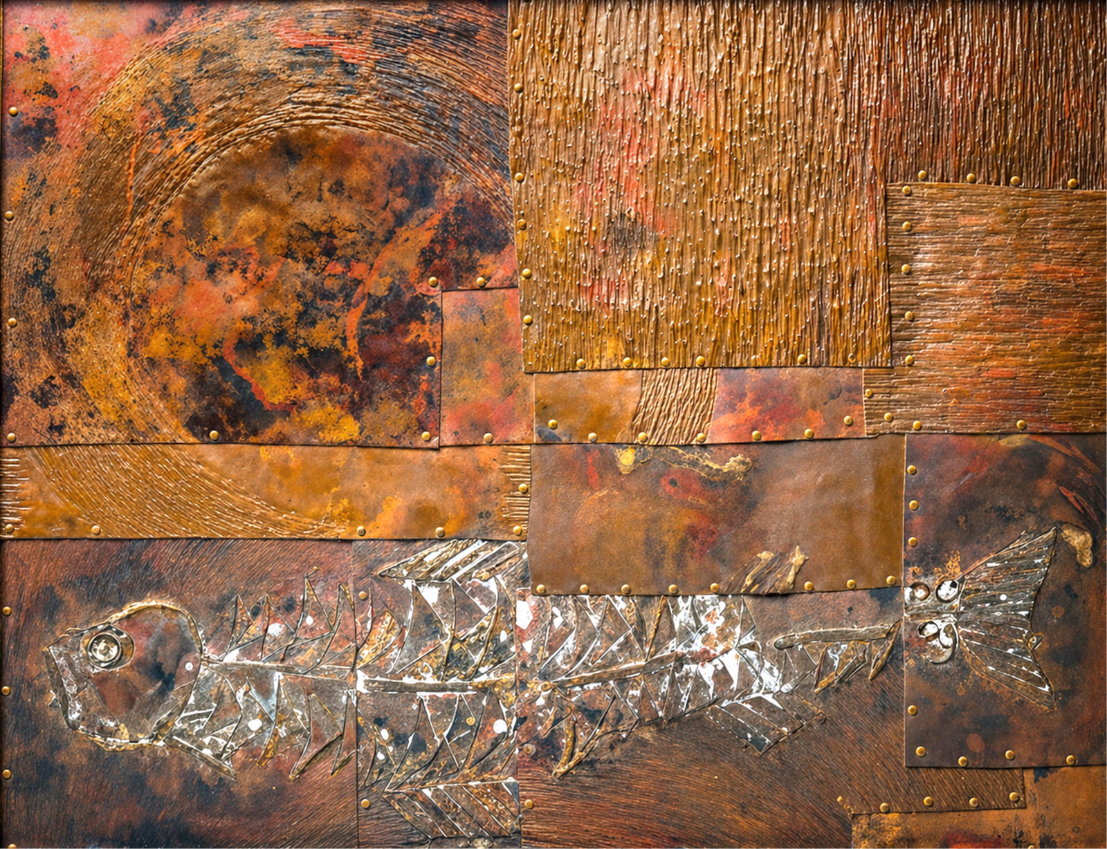 Hammered Copper Wall Sculpture with Fish Motif, Artist Signed (1 of 10)