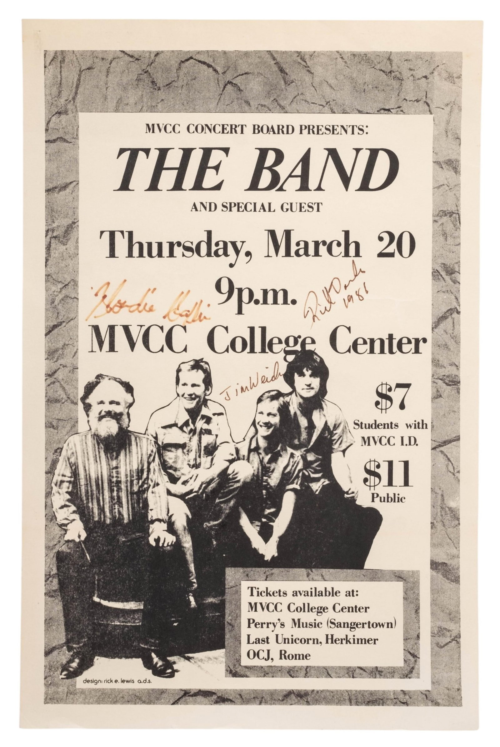 No Reserve- The Band, Rock and Roll Memorabilia, Autographed MVCC Concert Poster 1986 - 2