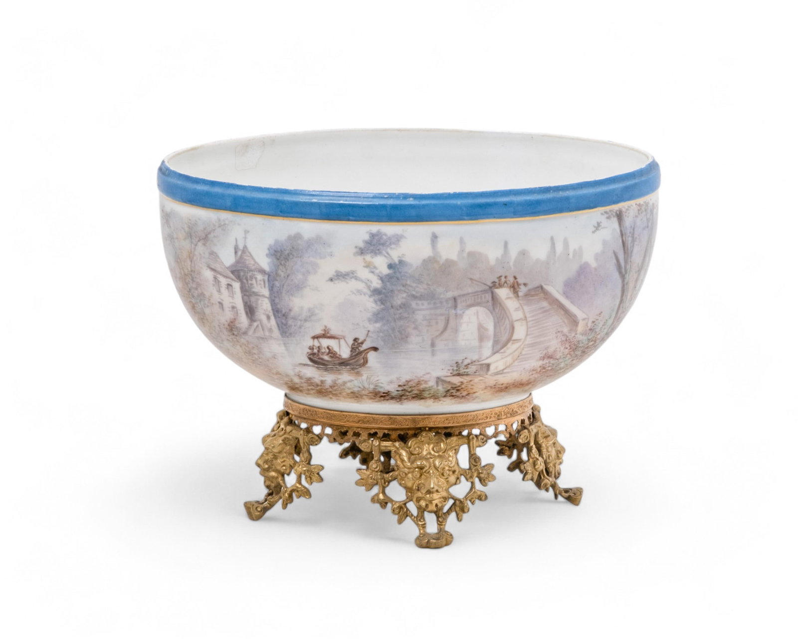 No Reserve- Antique French Porcelain Centerpiece, Bronze Mounted Hand Painted Artist Signed - 7