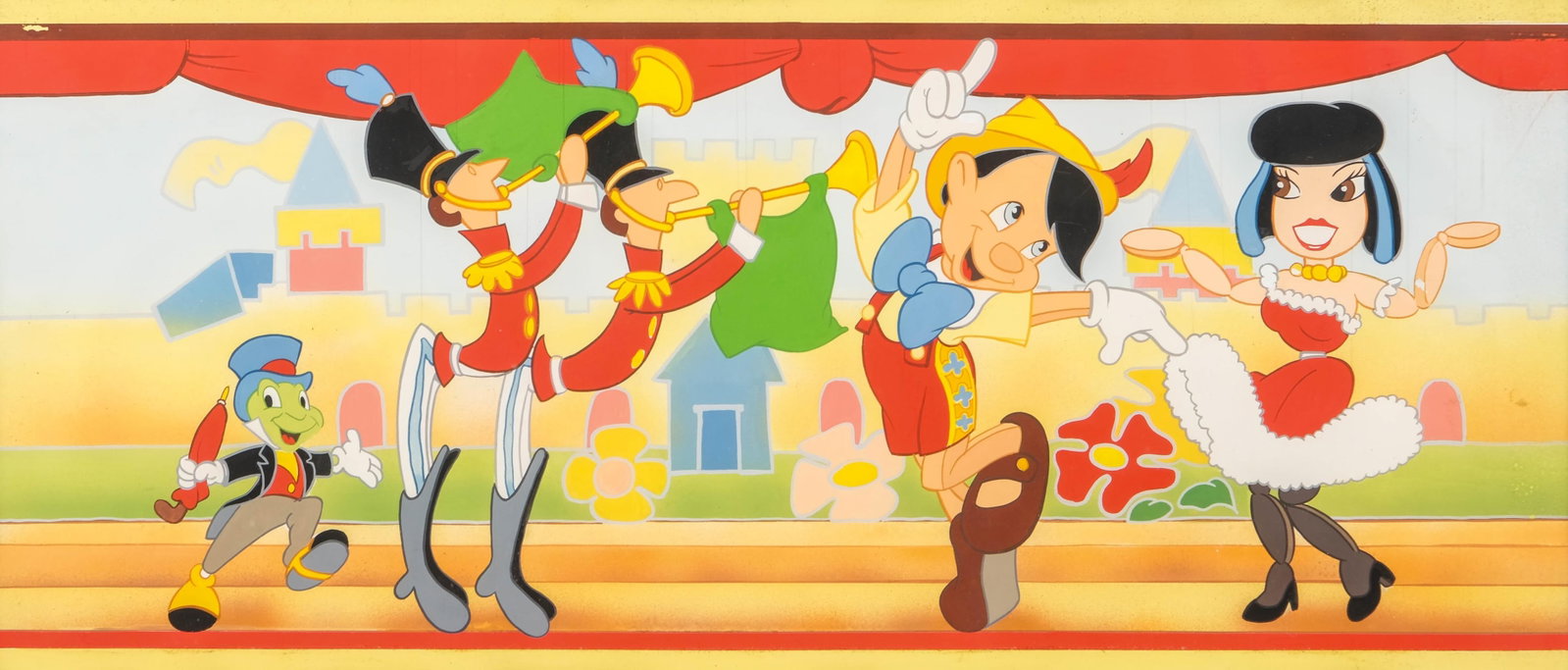 No Reserve- Walt Disney Studios, Pinocchio Wallpaper Mural Concept Gouache and Ink Painting, - 2