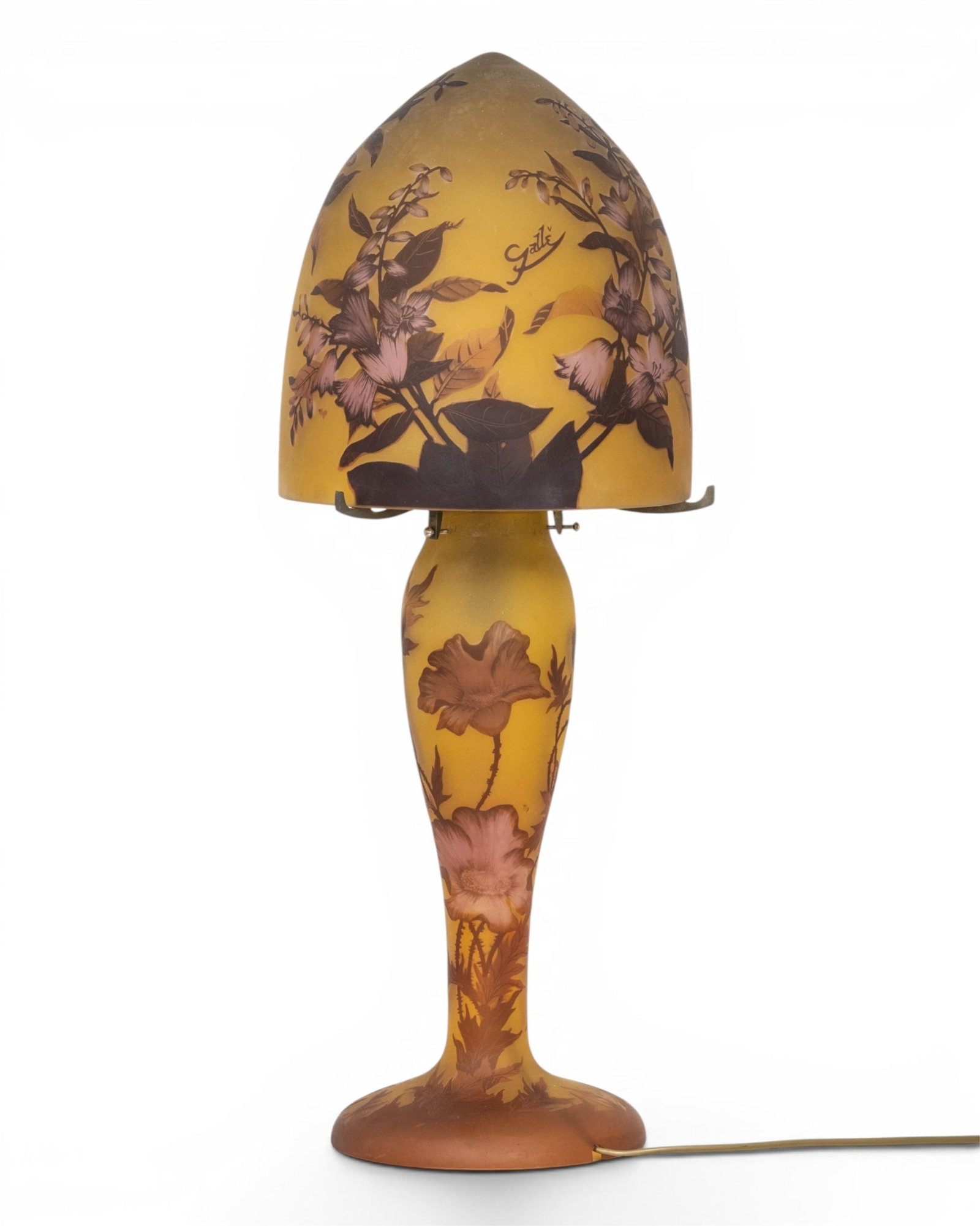 No Reserve- Galle Style Cameo Multi Layer Art Glass Table Lamp - 2