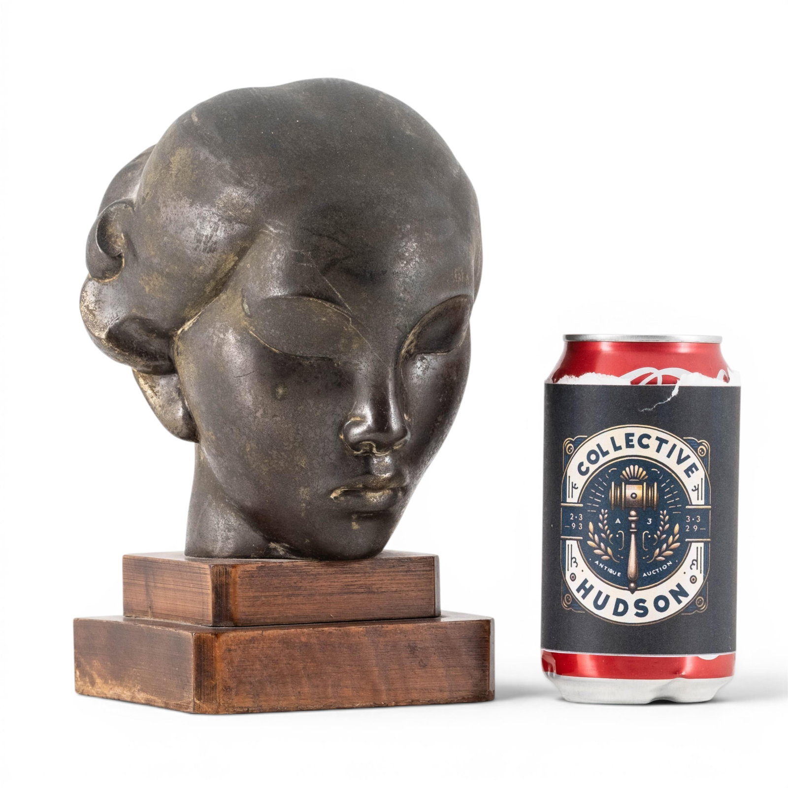 No Reserve- Modernist Female Head Sculpture On Wood Base - 3