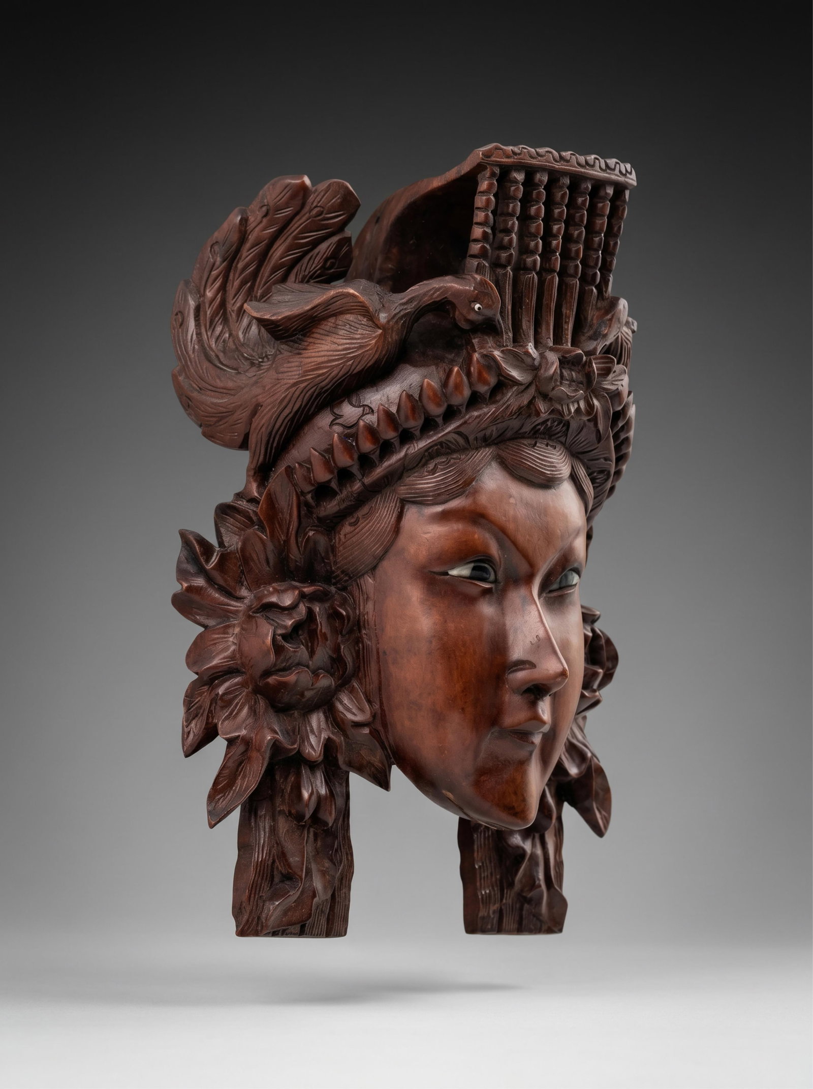 No Reserve- Southeast Asian Hardwood Carved Wall Mask of a Fertility Goddess, 19th-20th c - 2