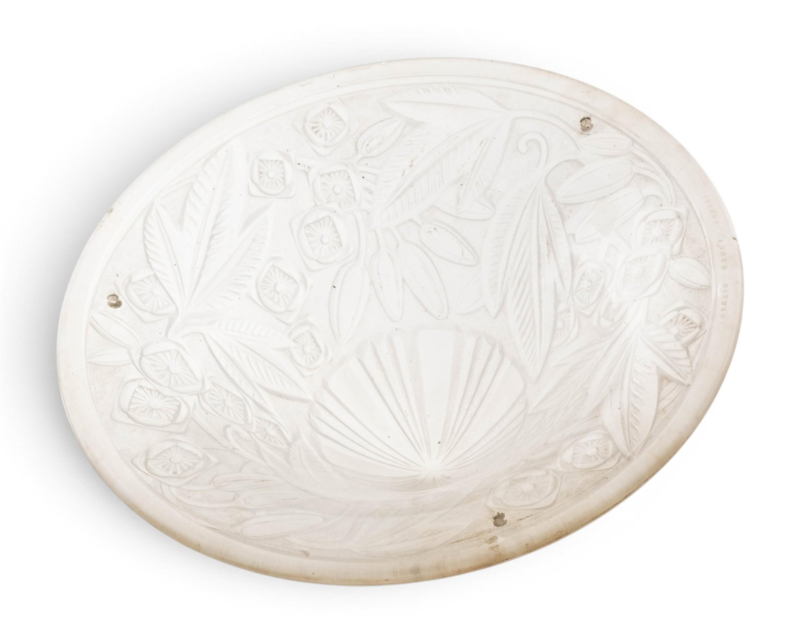 No Reserve- Lalique Style Art Deco Pendant Lamp Shade, Signed, Lorraine Nancy Etched Molded Glass - 8