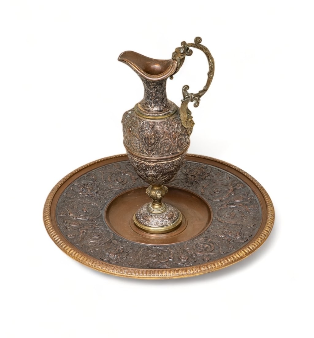 No Reserve- Leopold Oudry & Cie. Signed Large Sculpted Bronze Ewer and Basin - 2