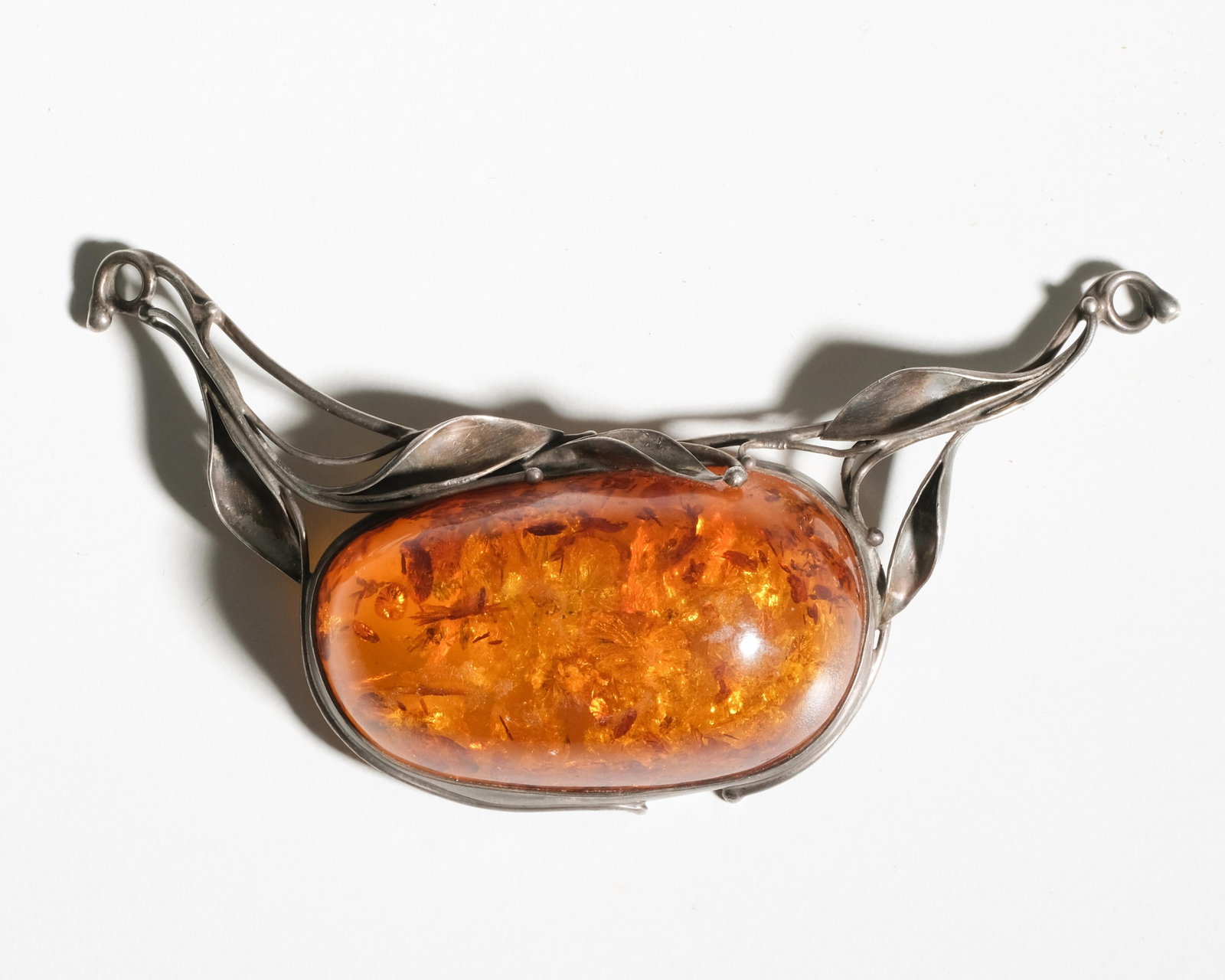 No Reserve- Art Nouveau Baltic Amber Sterling Silver Artisan Pendant and Earrings Set circa 1920 - 2