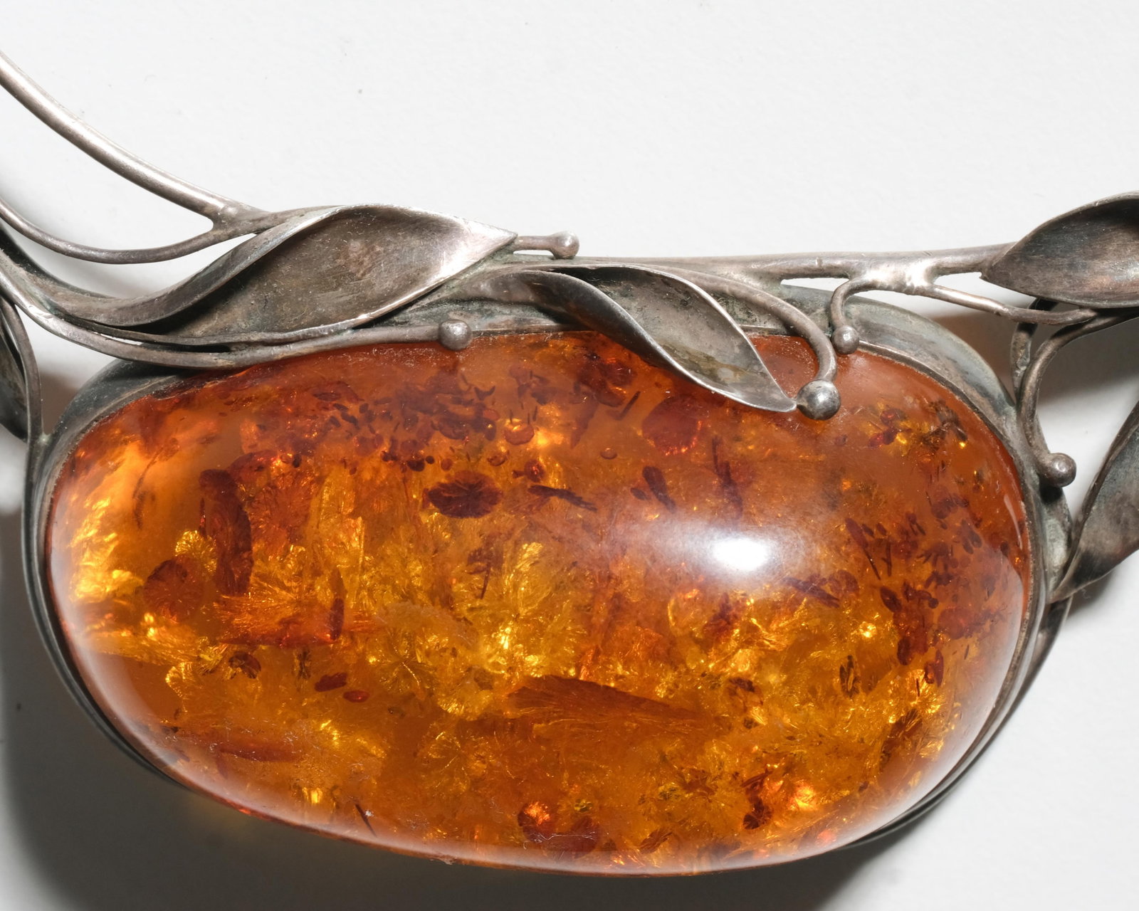 No Reserve- Art Nouveau Baltic Amber Sterling Silver Artisan Pendant and Earrings Set circa 1920 - 3