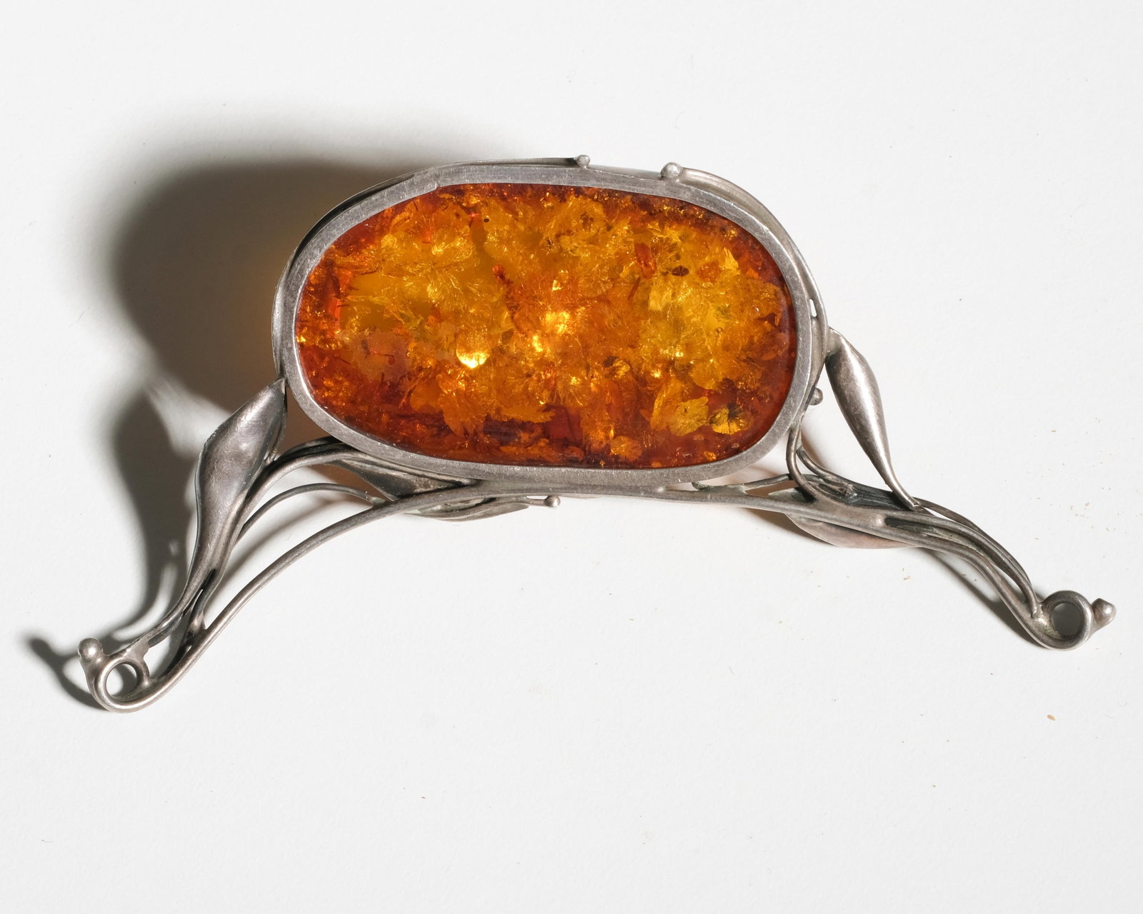 No Reserve- Art Nouveau Baltic Amber Sterling Silver Artisan Pendant and Earrings Set circa 1920 - 5