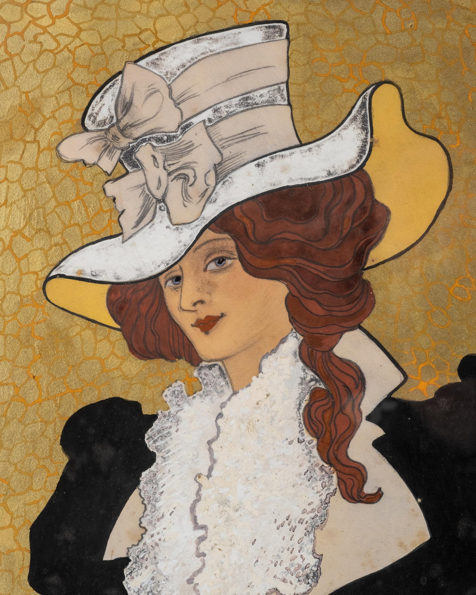 No Reserve- Emile Sevelinge Signed French Art Nouveau Gouache, Indian Ink, Gold Paint on Paper - 5