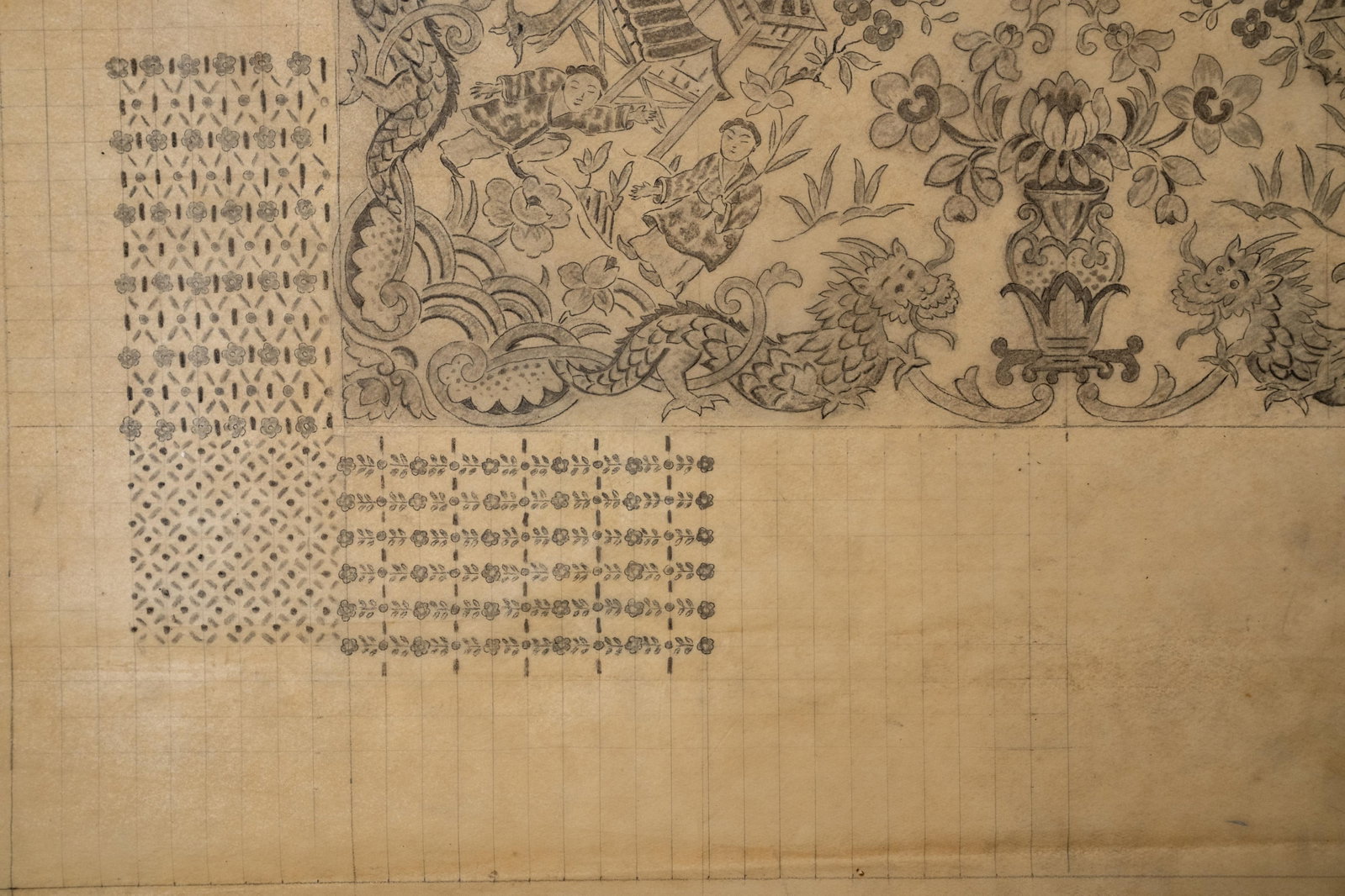 No Reserve- French Chinoiserie Hand drawing Textile Design on Paper, Maison Paris Rue Réaumur - 4