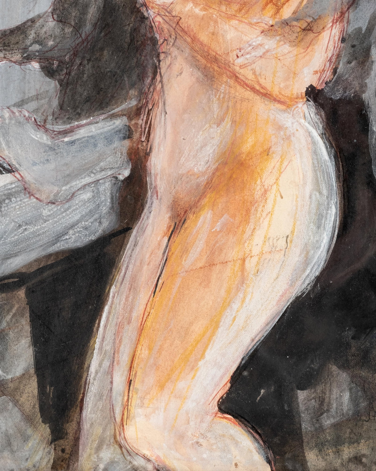 No Reserve- Signed James Ensor Expressionist Figural Watercolor with Pencil and Ink on Paper - 6