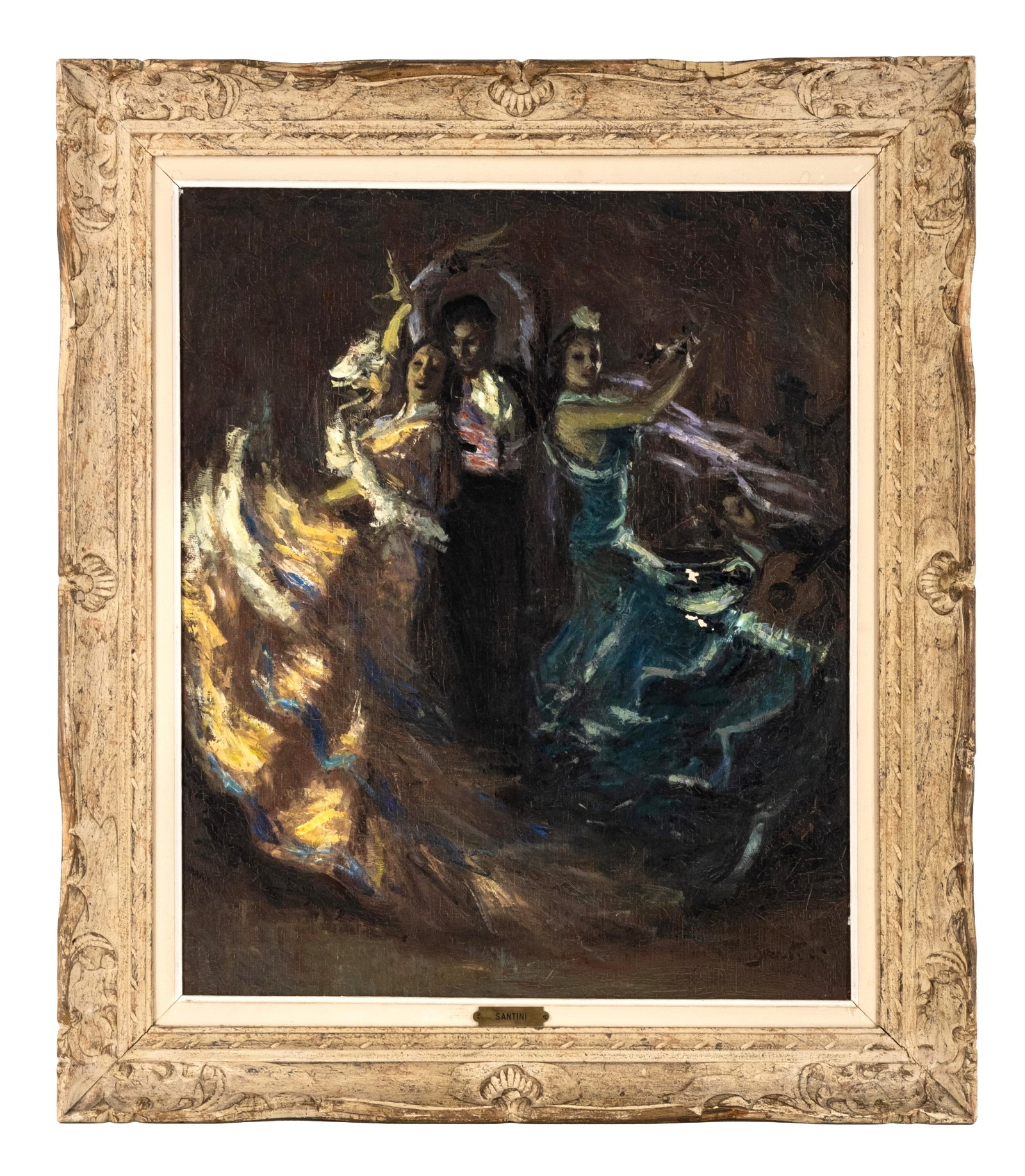 No Reserve- Pio Santini “The Flamenco Dancers" Oil On Canvas Painting, Signed - 3