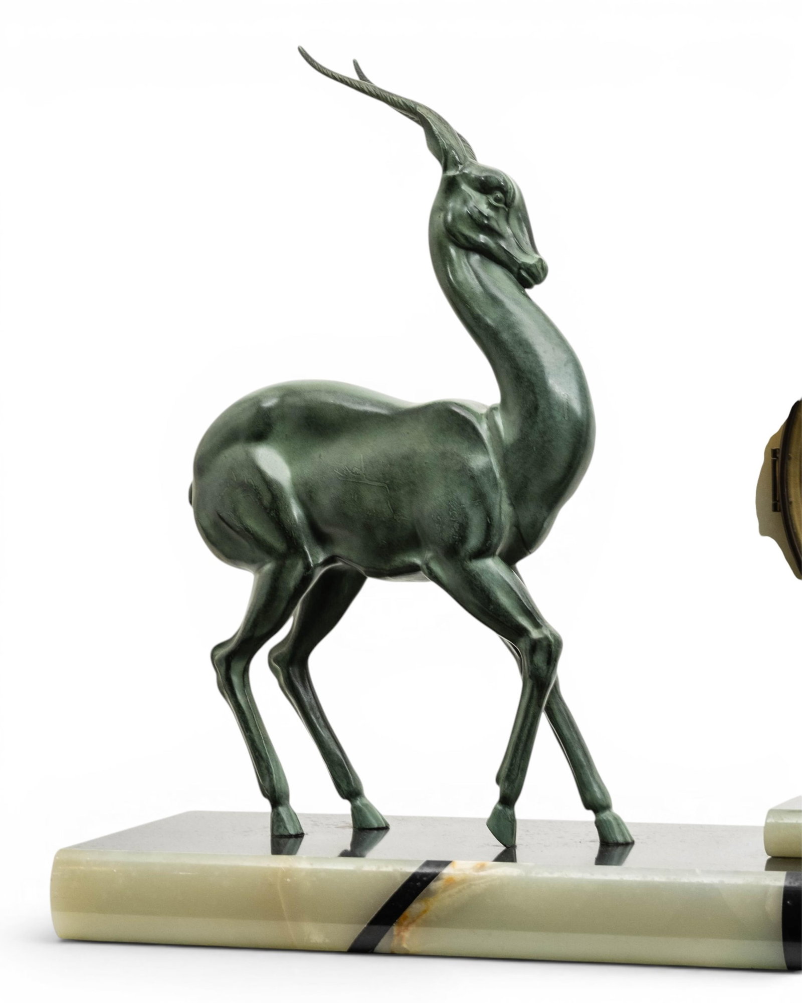 No Reserve- Art Deco Hardstone And Spelter Antelope Mantel Clock - 2