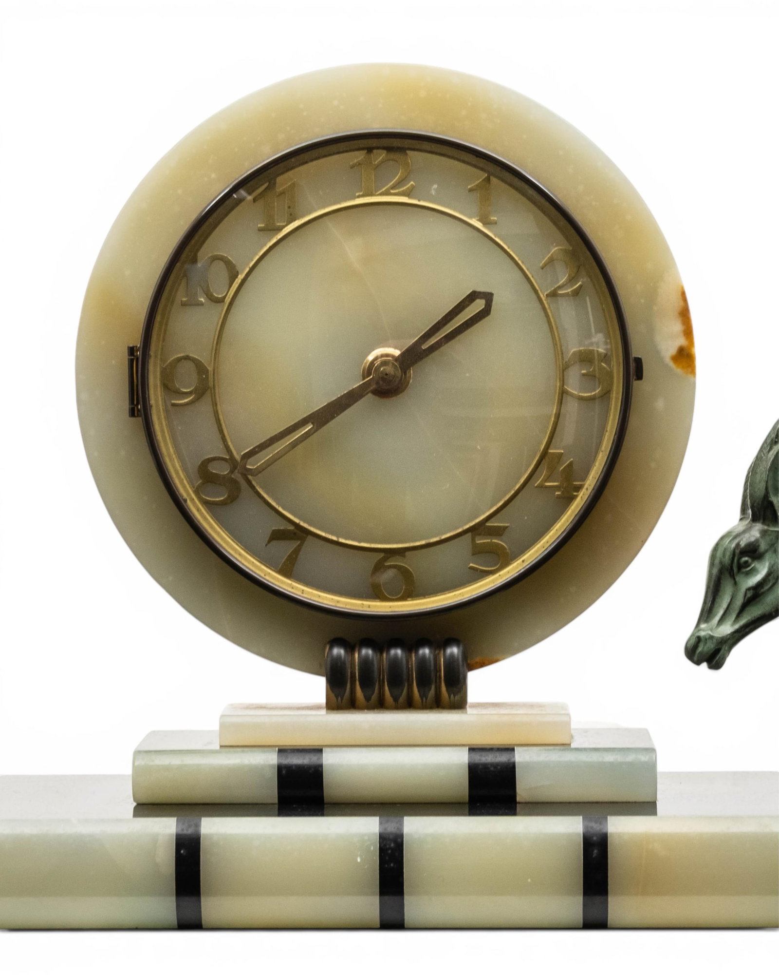 No Reserve- Art Deco Hardstone And Spelter Antelope Mantel Clock - 3