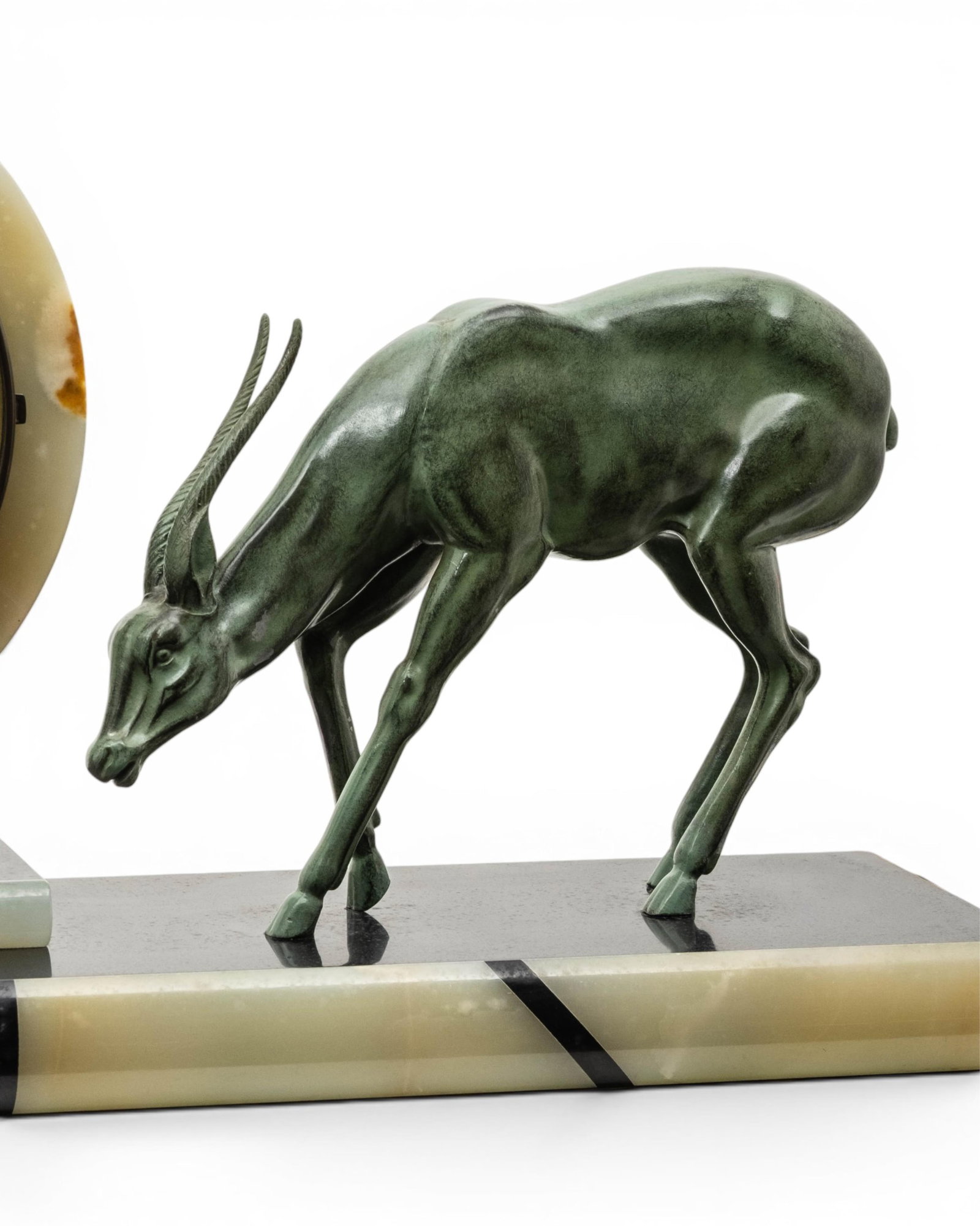 No Reserve- Art Deco Hardstone And Spelter Antelope Mantel Clock - 4