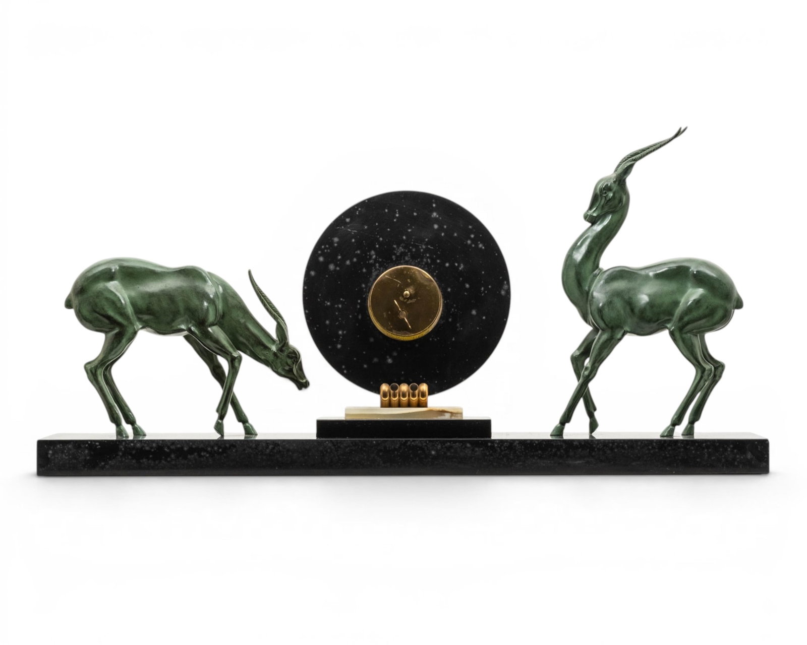 No Reserve- Art Deco Hardstone And Spelter Antelope Mantel Clock - 6