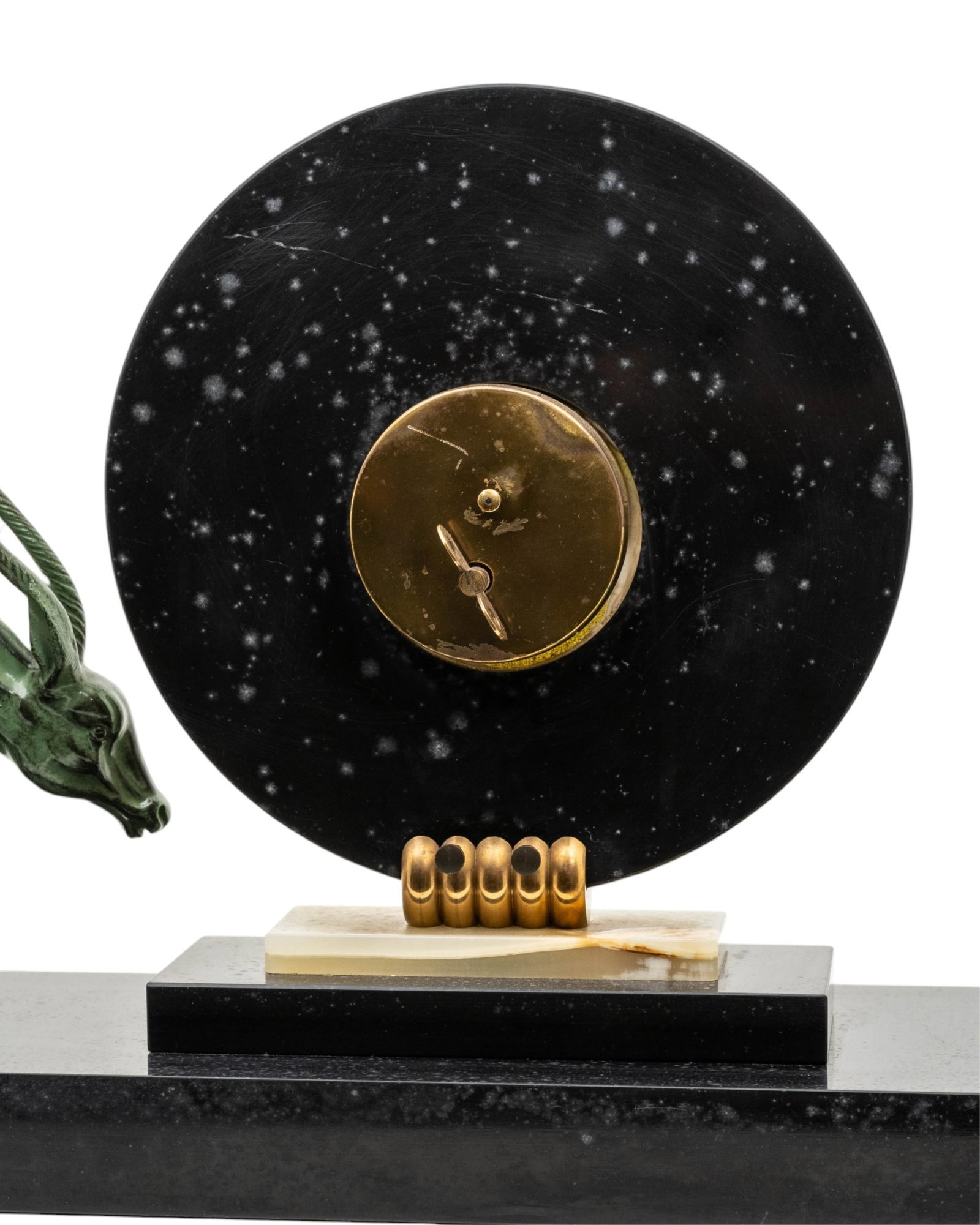 No Reserve- Art Deco Hardstone And Spelter Antelope Mantel Clock - 7