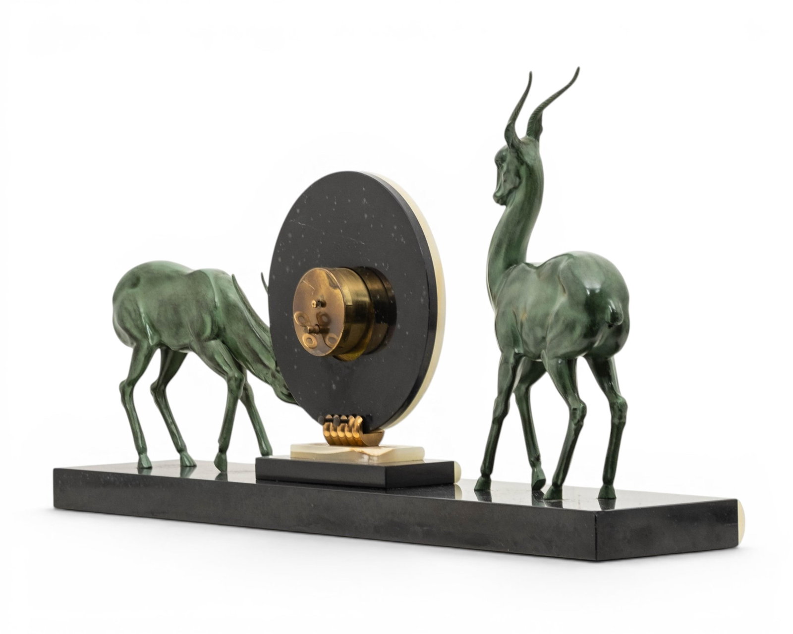 No Reserve- Art Deco Hardstone And Spelter Antelope Mantel Clock - 8