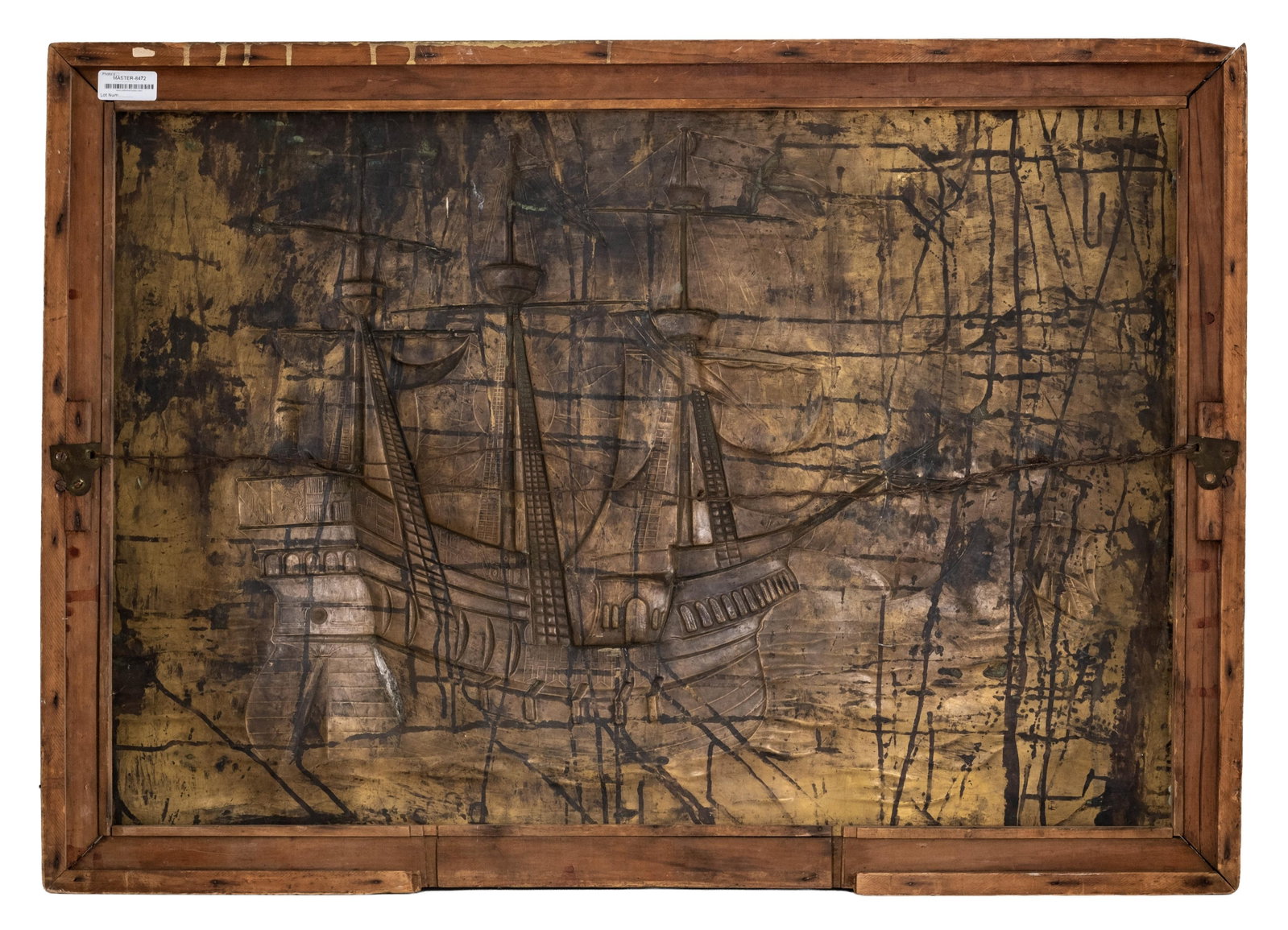 No Reserve- Arts & Crafts Large Hand Formed Patinated Copper Galleon Relief Wall Art - 4