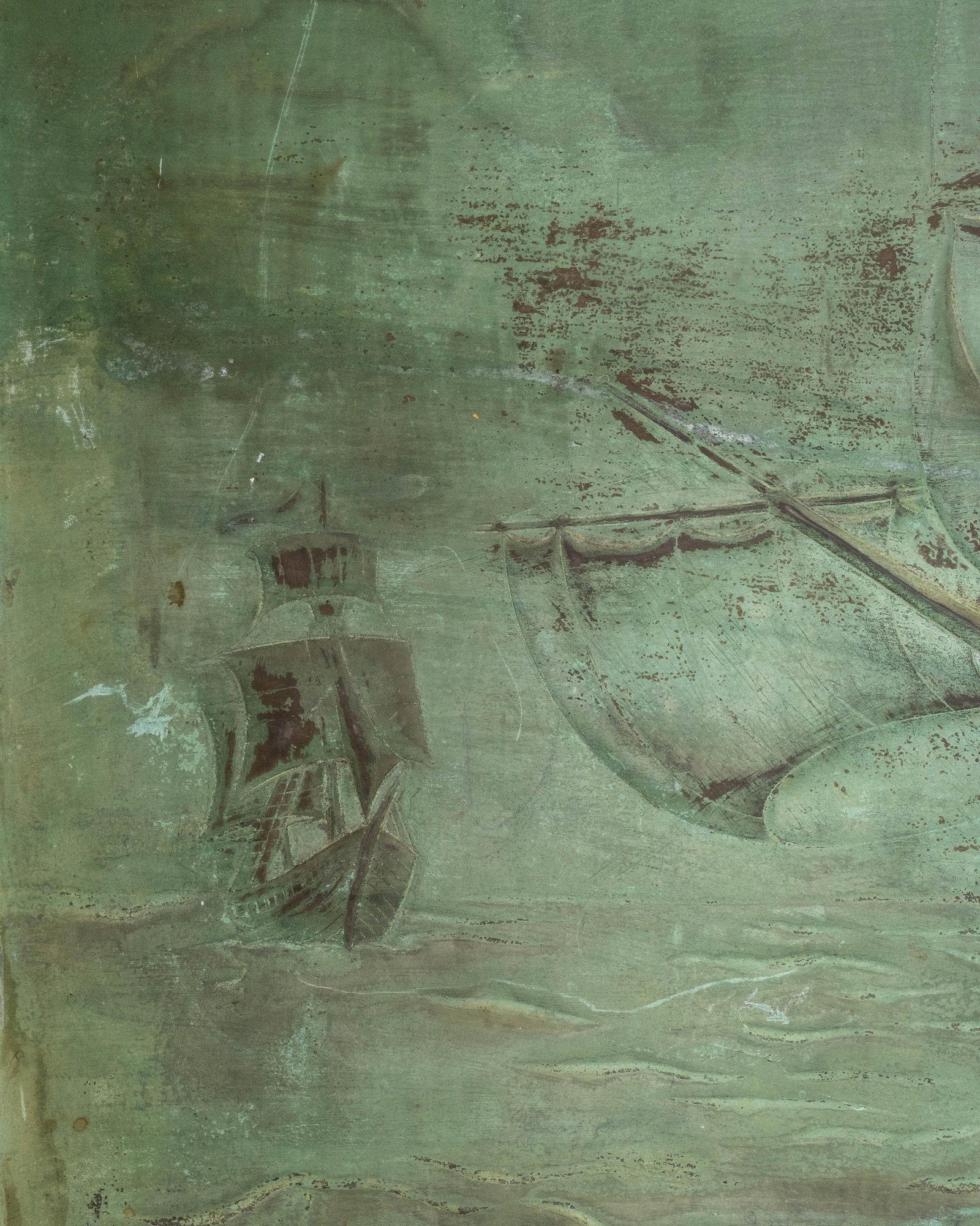No Reserve- Arts & Crafts Large Hand Formed Patinated Copper Galleon Relief Wall Art - 6